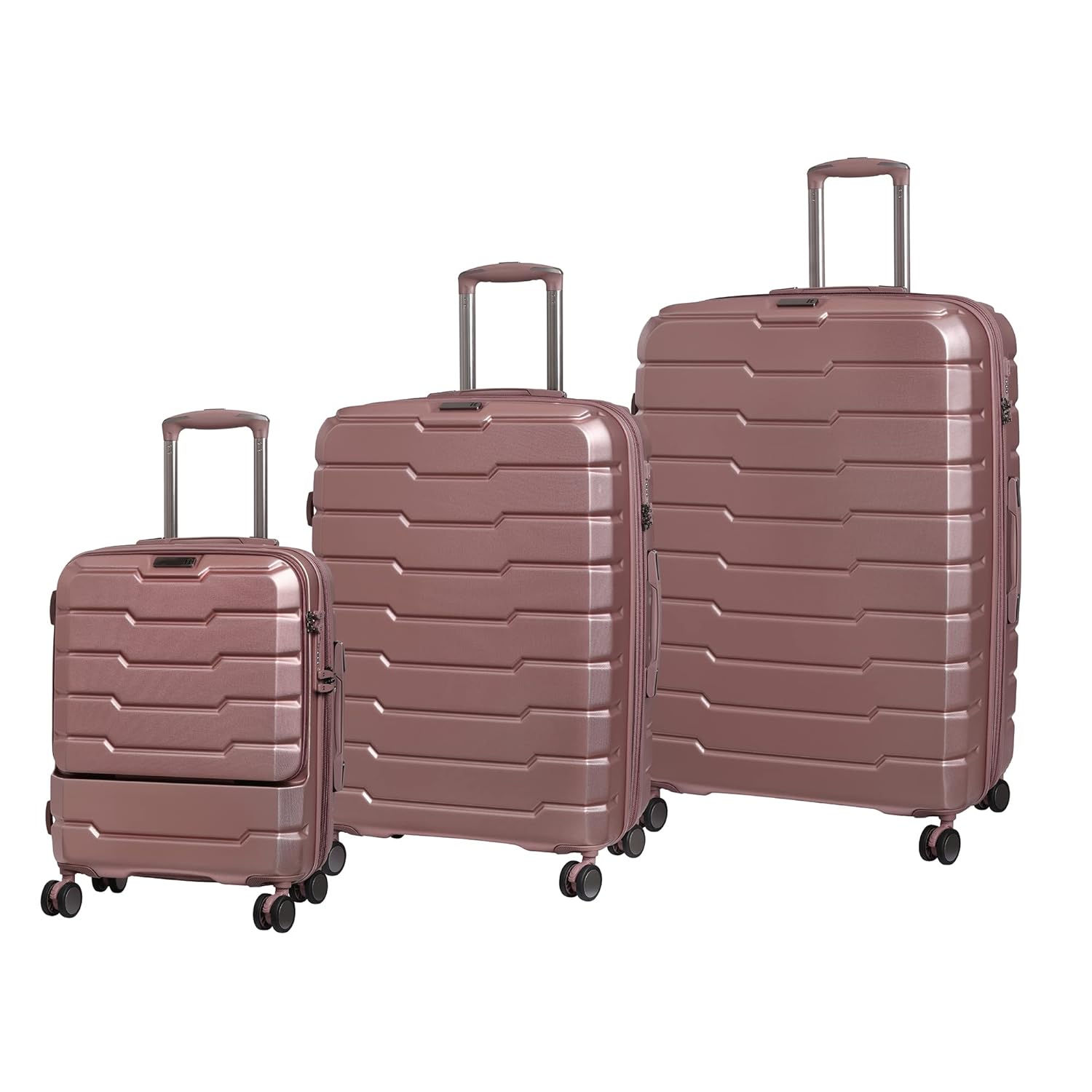 it luggage Prosperous Metallic Pink-Set of 3-28,24,20 inches Cabin with Padded Laptop Section Expandable Hardsided Suitcase 8 Wheel Trolley -79 cm,70 cm,54 cm