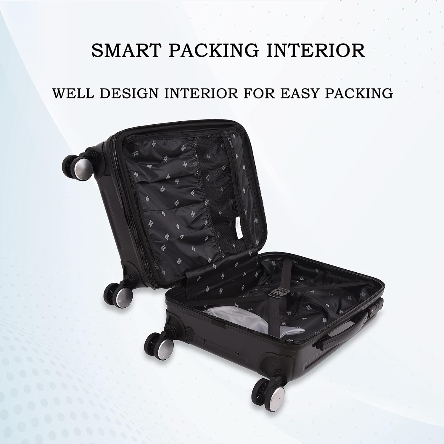 it luggage Fashionista Glossy Black Cabin-20 inches Expandable PC Hardsided with TSA Lock 8 Wheel Trolley Bag