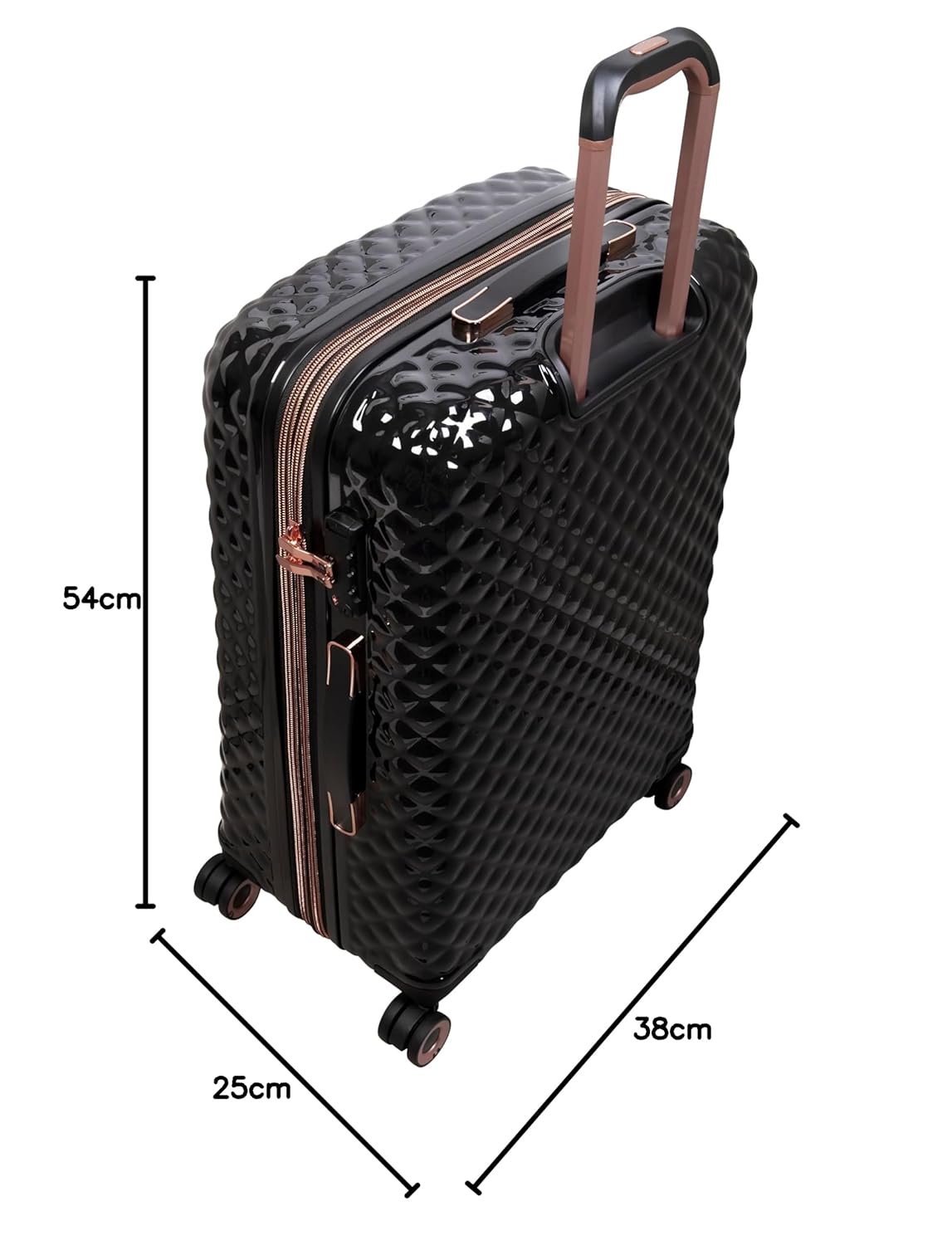 it luggage-Glitzy-Black-Cabin-20 inches Expandable Hard Case Small Carry-on Luggage Beautiful Interior 8 Wheel Trolley Bag with TSA Lock & Wet Pouch
