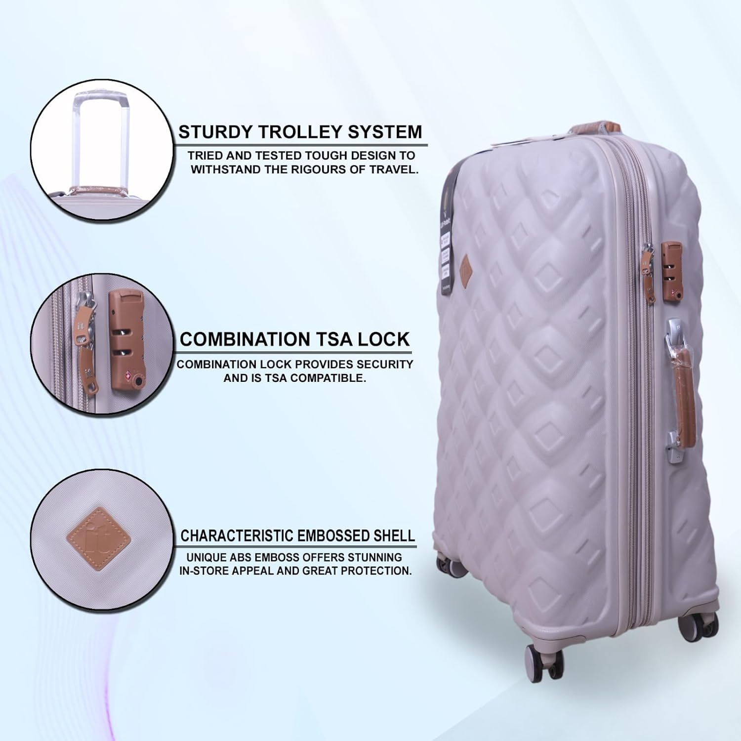 it luggage Embellish-Beige-Large-28 inches-Hardsided-Expandable Check-in Luggage 8 Wheel Trolley Bag with TSA Lock & Wet Pouch Inside