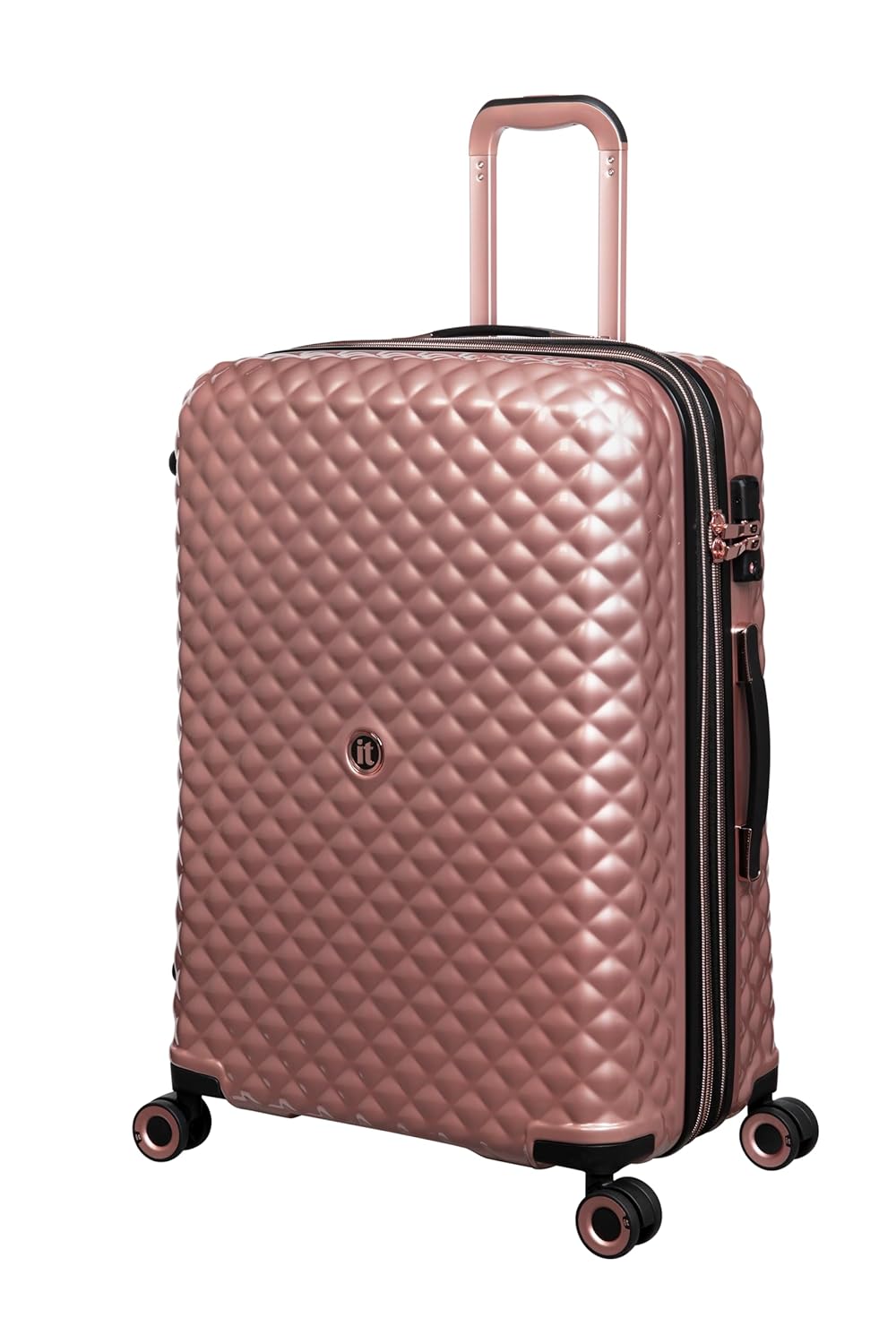 it luggage-Glitzy-Metallic Rose Gold-24 inches-Medium Expandable Hard Case Check-in Luggage Beautiful Interior 8 Wheel Trolley Bag with TSA Lock & Wet Pouch Inside