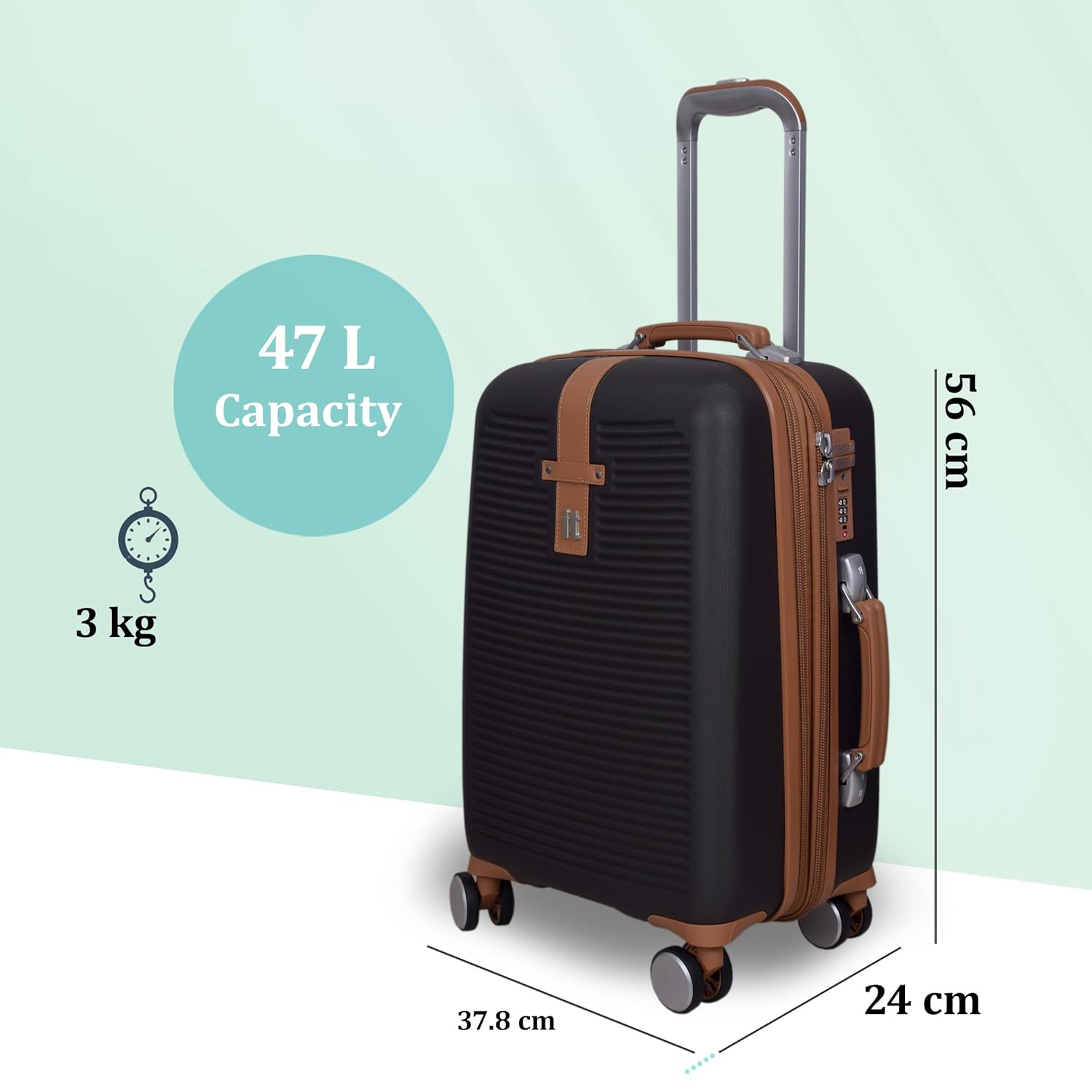 it luggage- Shoreside-Brown-Cabin 20 inches Expandable Hard Case Beautiful Interior with Wet Pouch Carry-on 8 Wheel Trolley Bag