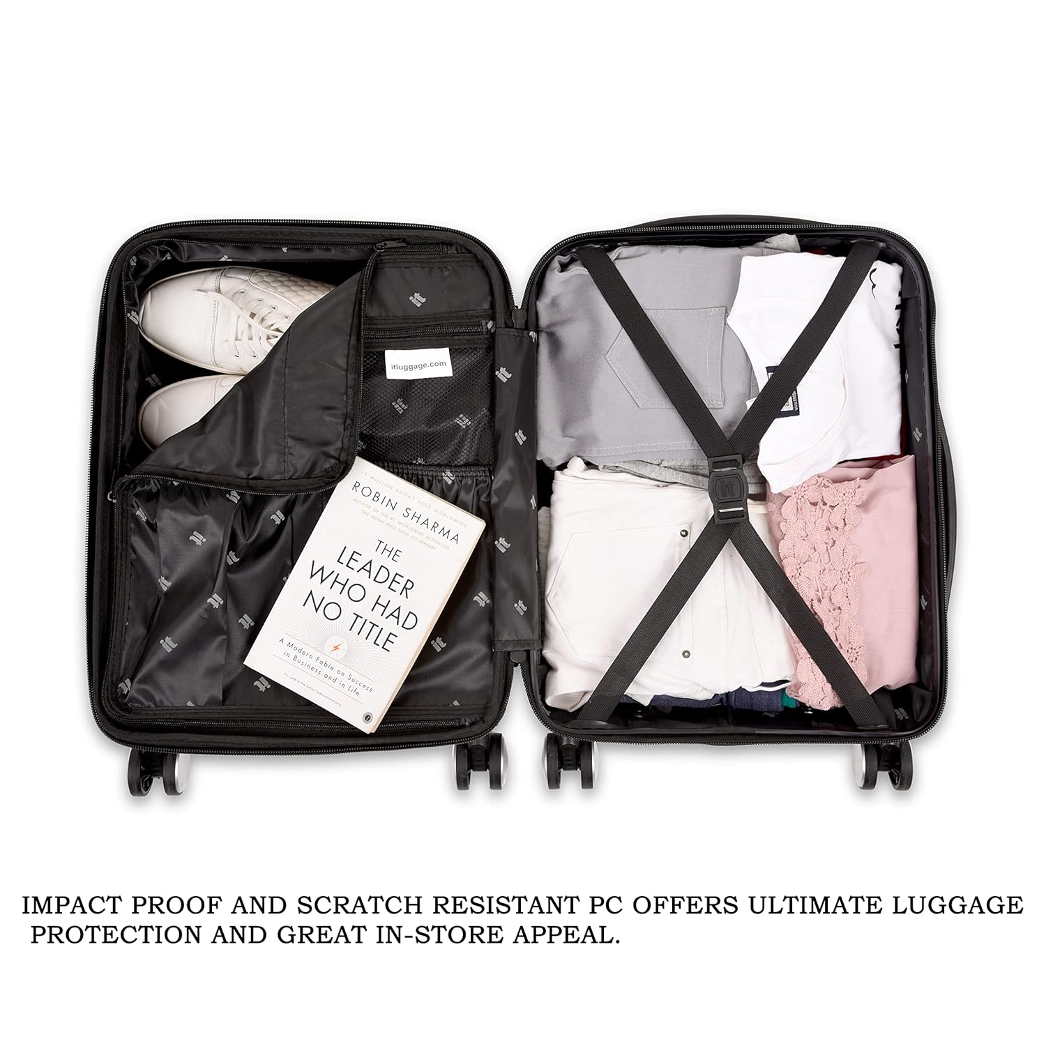 it luggage Fashionista Glossy Grey Set of 2- Medium & Cabin-24 & 20 inches Expandable PC Hardsided with TSA Lock 8 Wheel Trolley Bag
