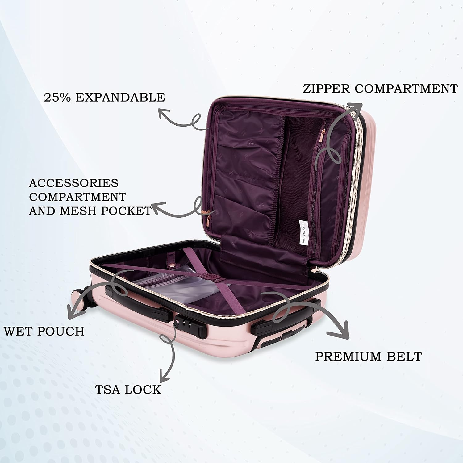 it luggage Fashionista Glossy Rose Gold Set of 2-Large & Medium-28 & 24 inches Expandable PC Hardsided with TSA Lock 8 Wheel Trolley Bag