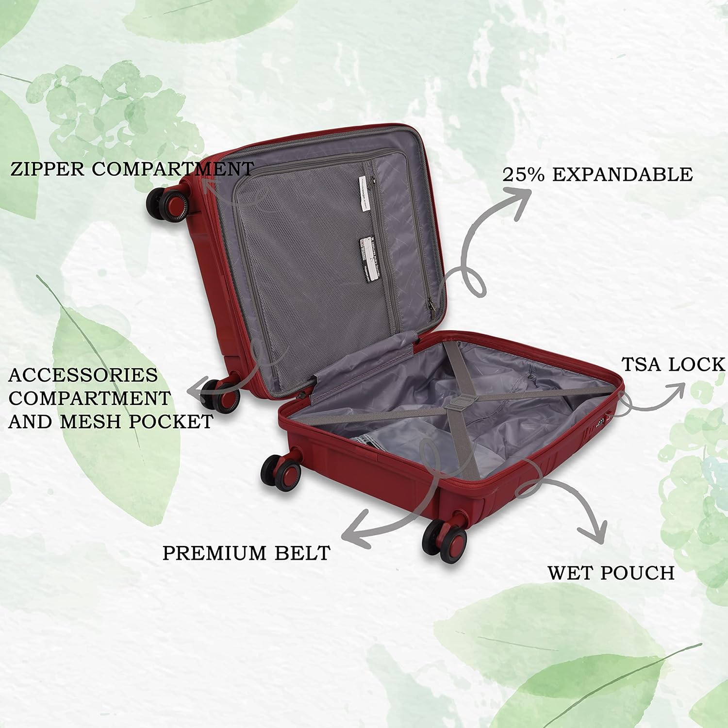 it luggage Eco Tough German Red Set of 2- Large & Cabin-28 & 20 inches Expandable Eco-Friendly Polypropylene Hardsided with TSA Lock & Wet Pouch Inside 8 Wheel Trolley Bag