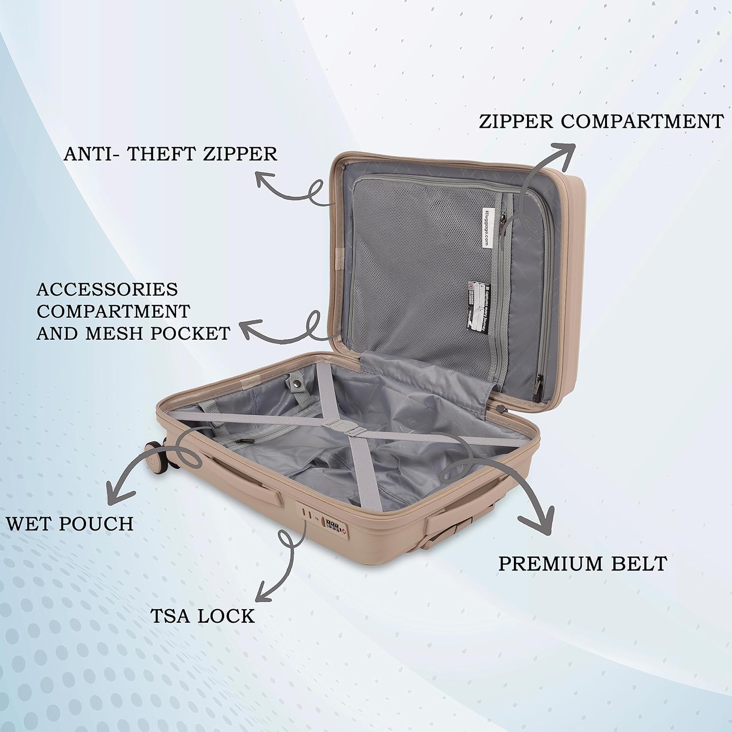 it luggage Spontaneous Feather Grey Set of 2- Large & Cabin-28 & 20 inches Expandable Anti-Theft Zipper Polypropylene Hardsided with TSA Lock 8 Wheel Trolley Bag