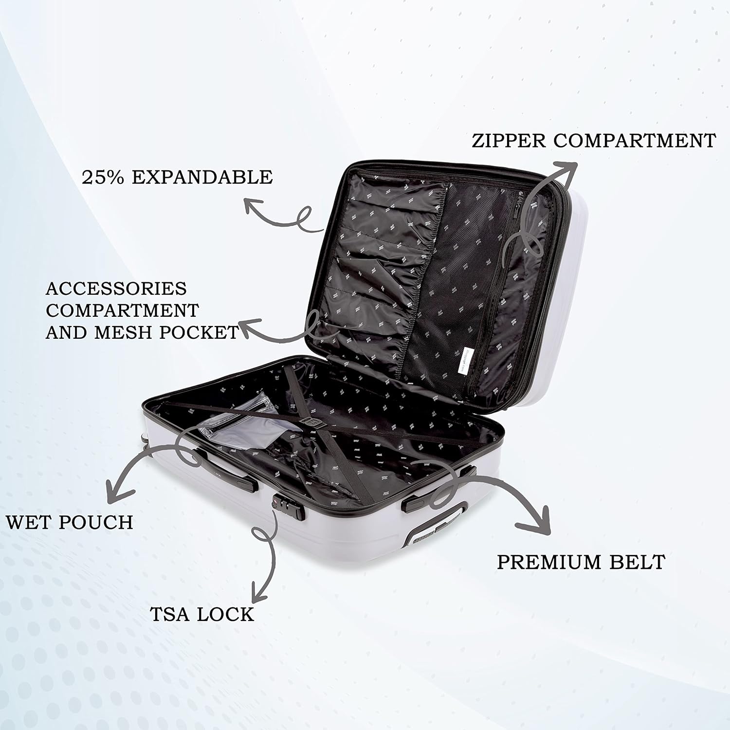 it luggage Fashionista Glossy Grey Set of 2- Medium & Cabin-24 & 20 inches Expandable PC Hardsided with TSA Lock 8 Wheel Trolley Bag
