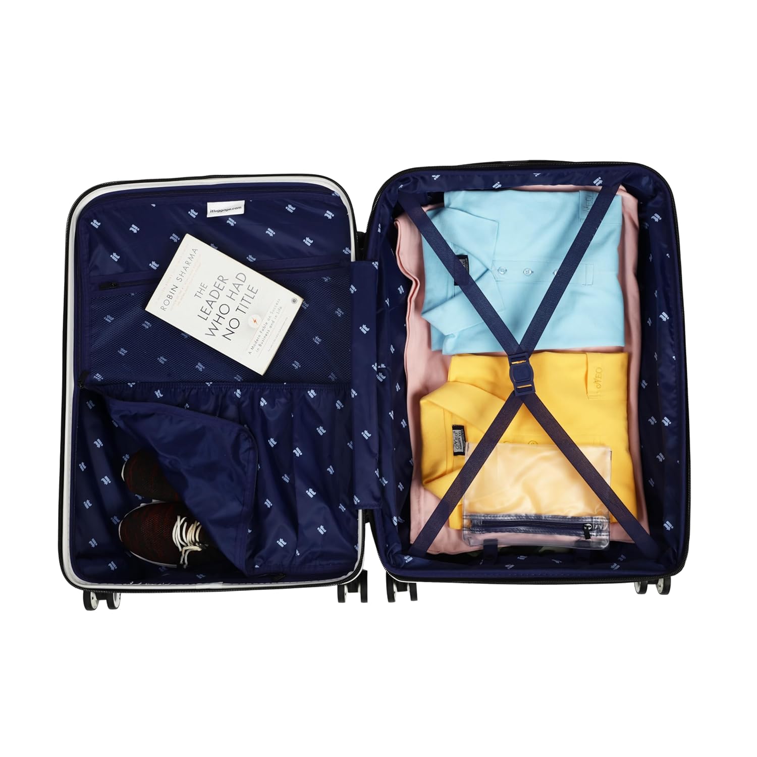 it luggage Influential-Black-Cabin-20 inches with Padded Laptop Section-PP Hardsided Fashion Luggage Trolley 8 Wheel Luggage with TSA Lock-54.5 cm