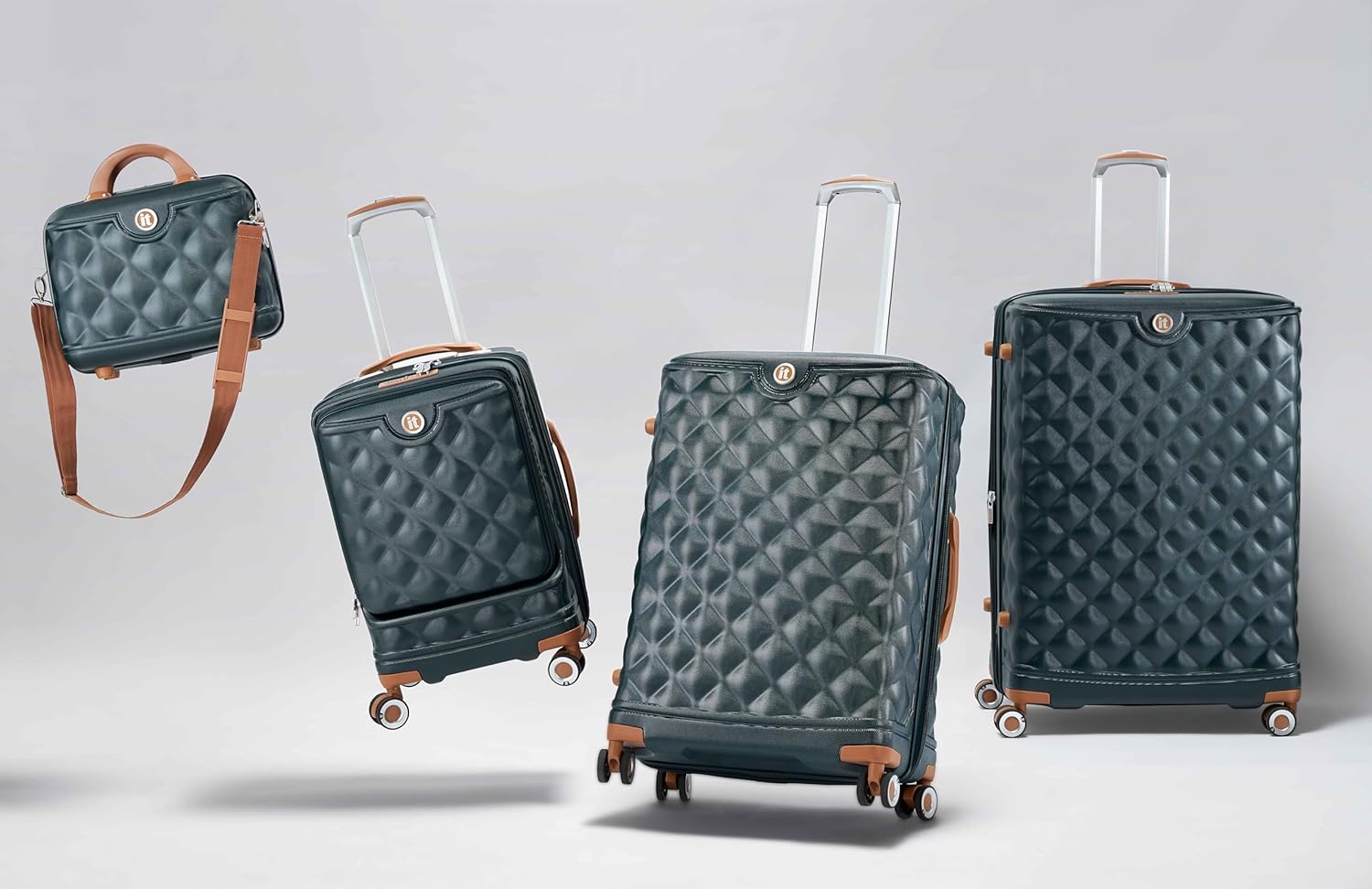 it luggage Indulging Dark Green -Set of 4-11,28,24,20 inches Cabin Non-Expandable with Padded Laptop Section & Expandable Medium & Large Hard Case Beautiful Interior 8 Wheel Trolley Bag