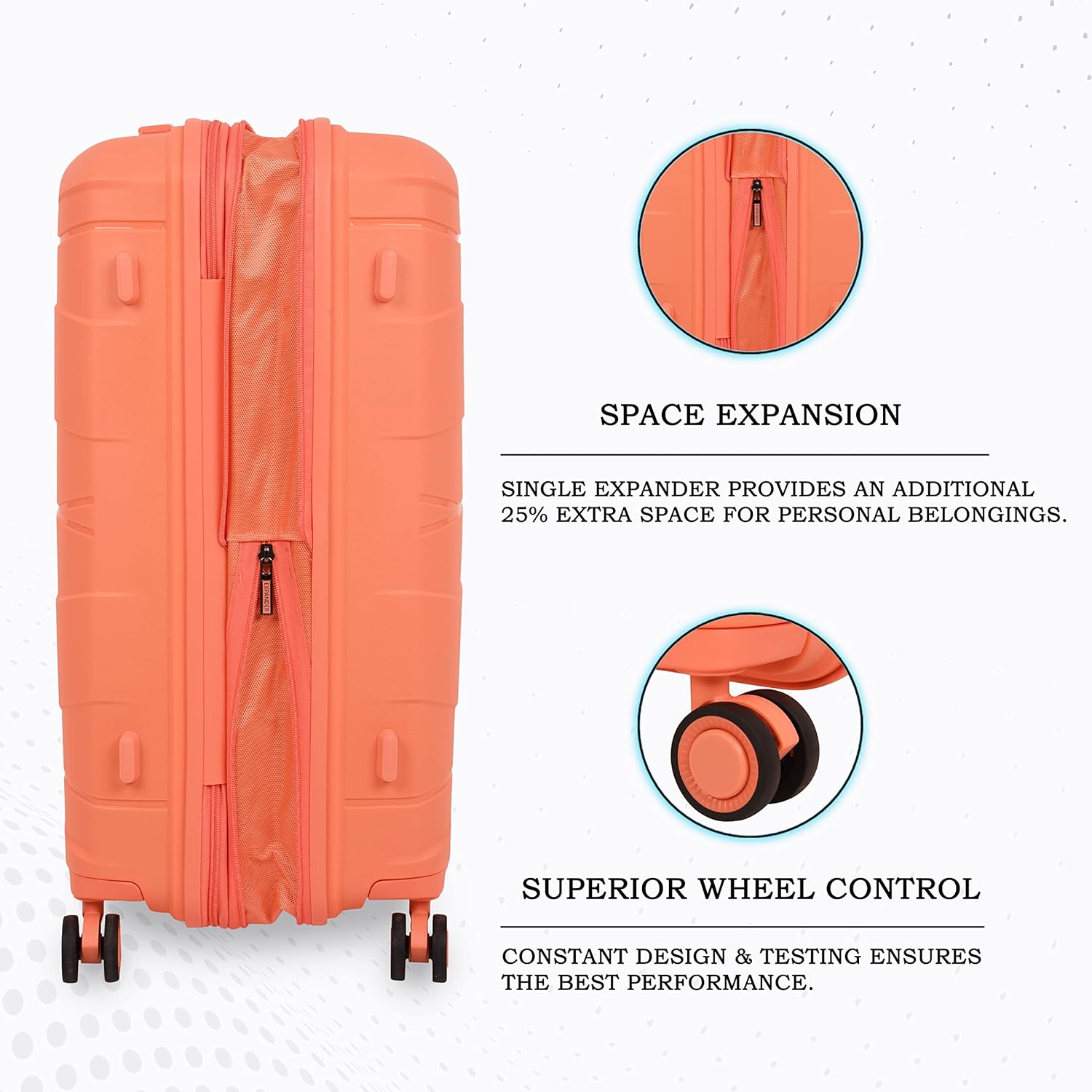 it luggage Momentous Fusion Coral Medium-24 inches Expandable Polypropylene Hardsided with TSA Lock & Wet Pouch Inside 8 Wheel Trolley Bag