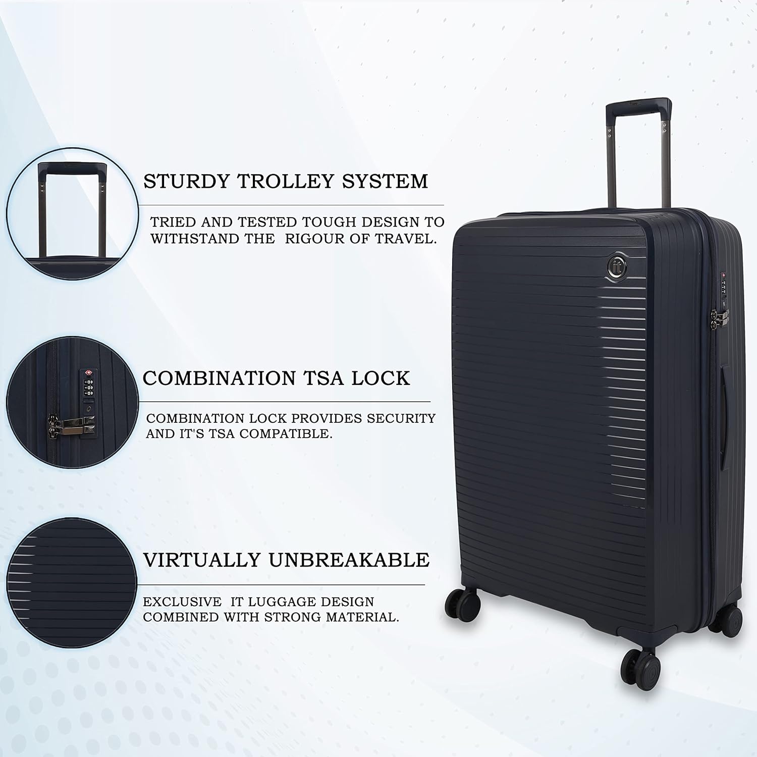 it luggage Spontaneous Blue Set of 2- Large & Cabin-28 & 20 inches Expandable Anti-Theft Zipper Polypropylene Hardsided with TSA Lock 8 Wheel Trolley Bag