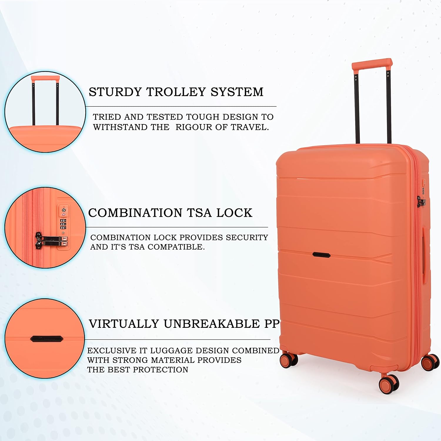 it luggage Momentous Fusion Coral Large-28 inches Expandable Polypropylene Hardsided with TSA Lock & Wet Pouch Inside 8 Wheel Trolley Bag
