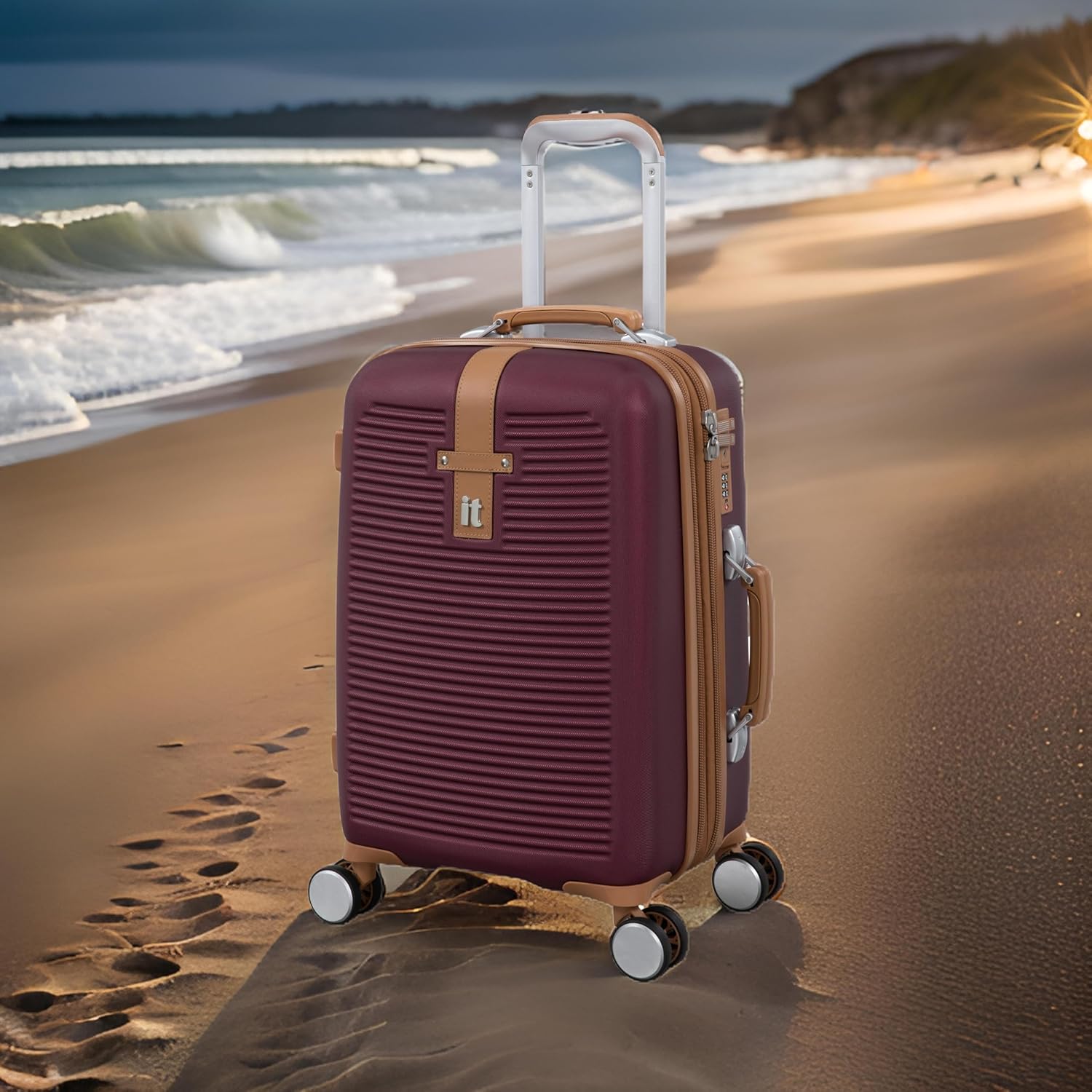 it luggage- Shoreside-Burgundy-Cabin 20 inches Expandable Hard Case Beautiful Interior with Wet Pouch Carry-on 8 Wheel Trolley Bag