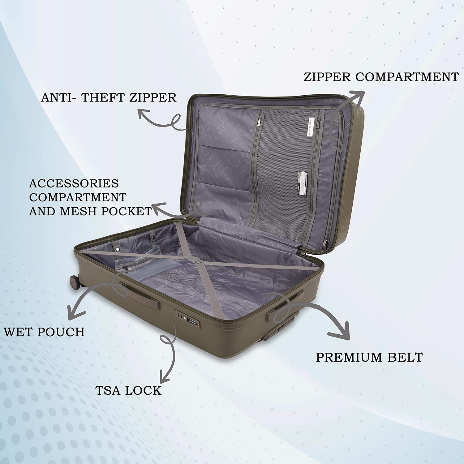 it luggage Spontaneous Olive Set of 3-Large, Medium & Cabin-20,24,28 inches Expandable Anti-Theft Zipper Polypropylene Hardsided with TSA Lock 8 Wheel Trolley Bag