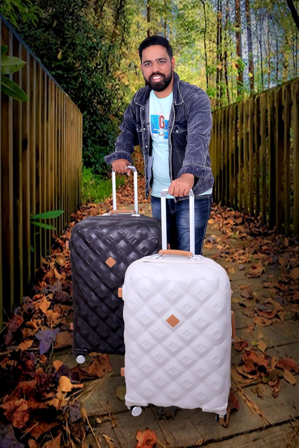 it luggage Embellish-Beige-Set of Two-Medium & Small-24 & 20 inches Hardsided Expandable Cabin & Check-in Luggage 8 Wheel Trolley Bag with TSA Lock & Wet Pouch