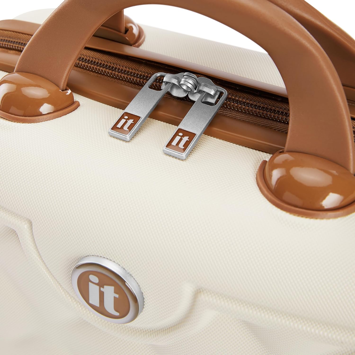it luggage- Vanity Case-Indulging Cream with Tan trimmings Beautiful Interior Hand bag Cosmetic box Hardsided 30cms