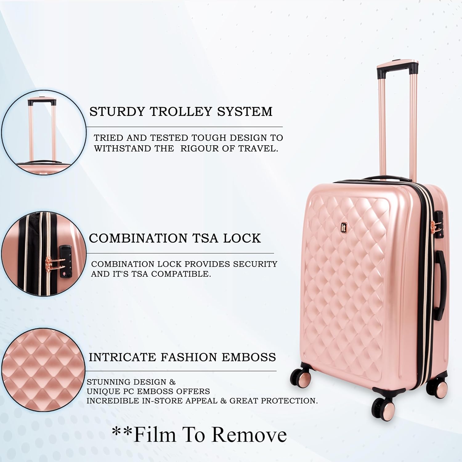 it luggage Fashionista Glossy Rose Gold Set of 2- Medium & Cabin-24 & 20 inches Expandable PC Hardsided with TSA Lock 8 Wheel Trolley Bag