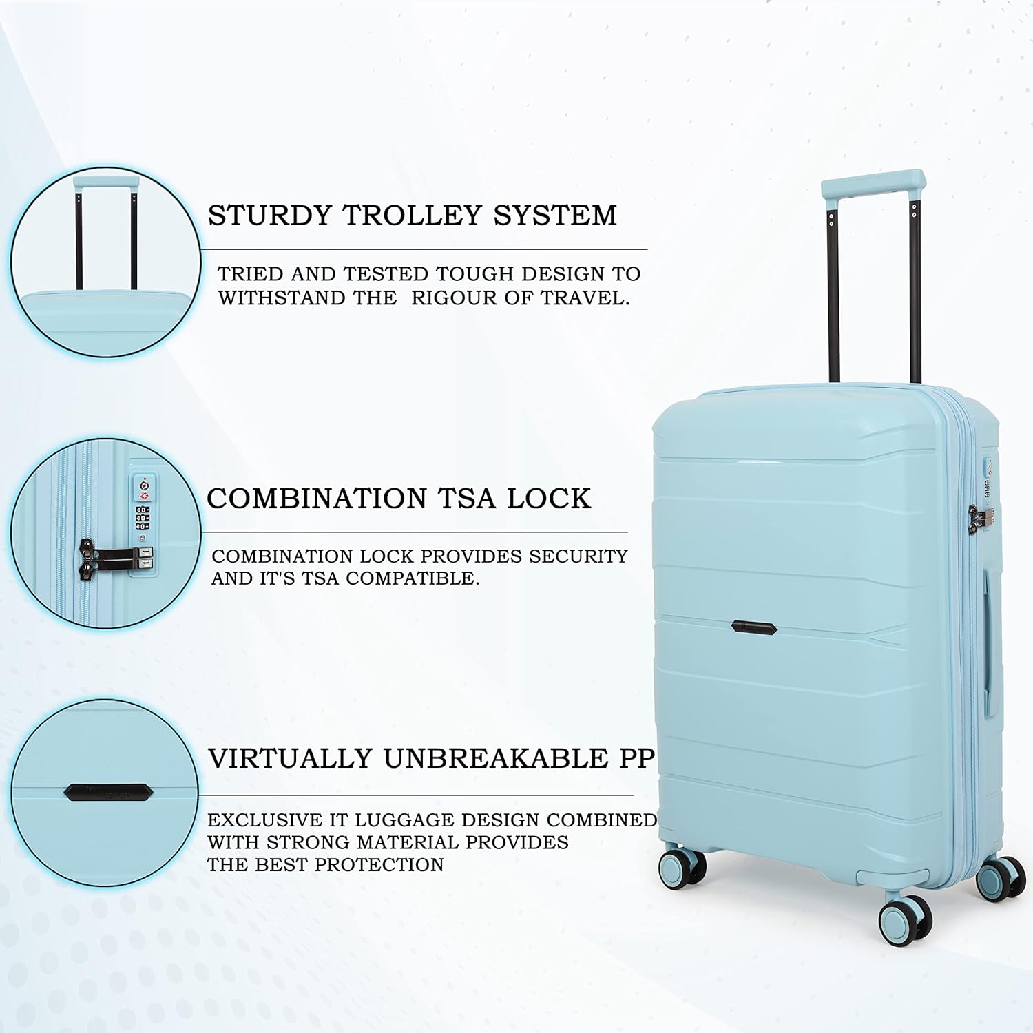 it luggage Momentous Sky Blue Set of 2-Large & Medium-28 & 24 inches Expandable Polypropylene Hardsided with TSA Lock 8 Wheel Trolley Bag