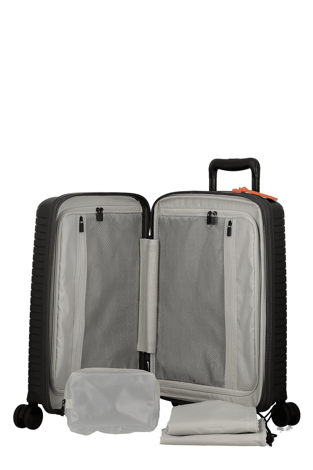 EVAE EV28 Metallic Dark Grey-Large-76cm Expandable Hardsided 8 Wheel Luggaage with TSA Lock, Shoe Pouch, Wet Pouch, Laundry Bag and Silicone Name tag