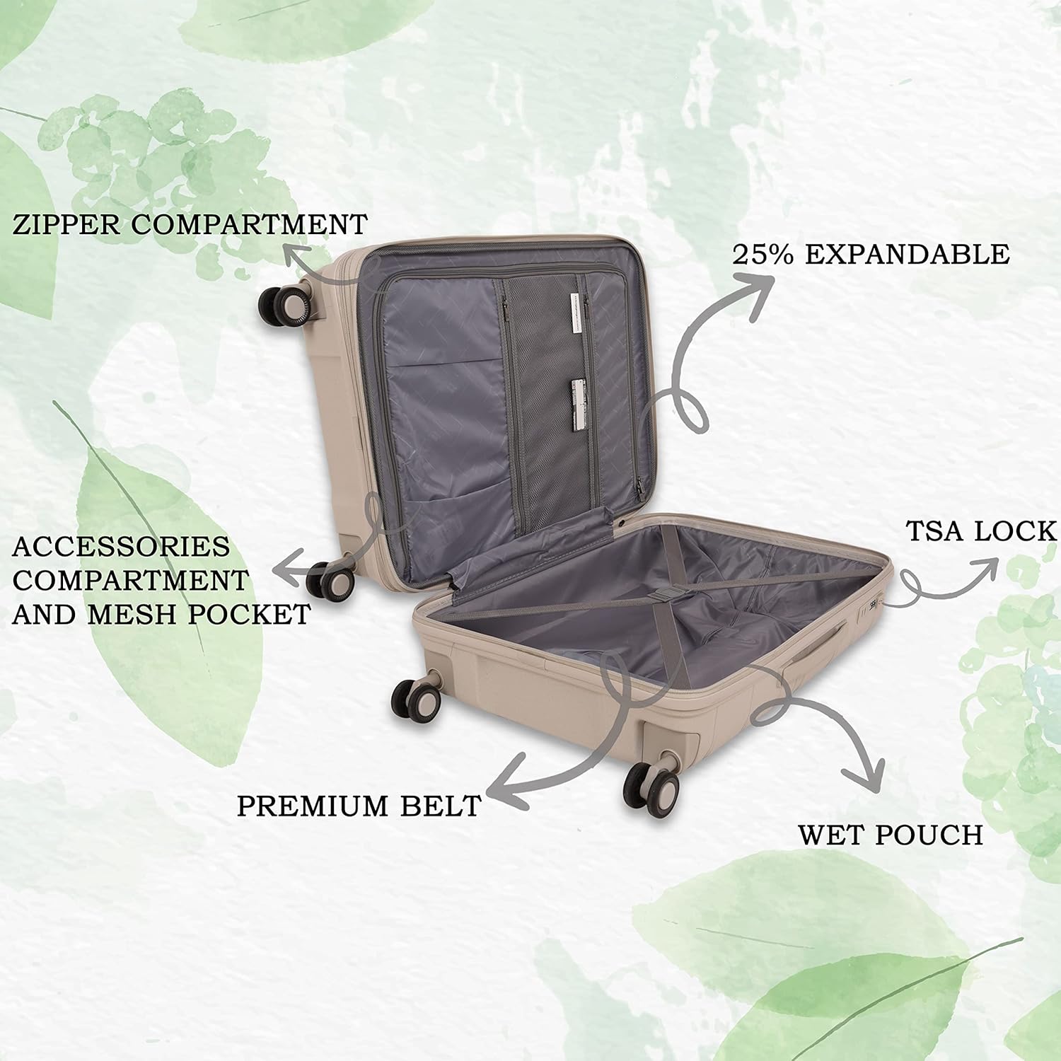 it luggage Eco Tough Beige Large-28 inches Expandable Eco-Friendly Polypropylene Hardsided with TSA Lock & Wet Pouch Inside 8 Wheel Trolley Bag