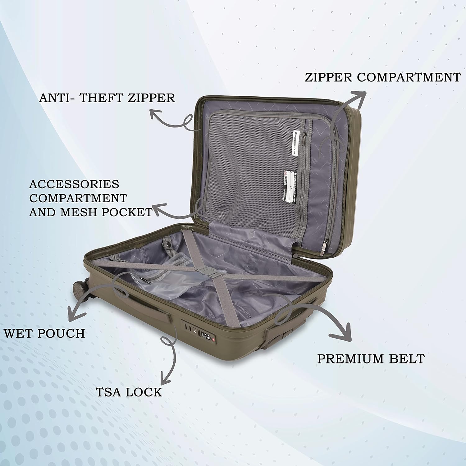 it luggage Spontaneous Olive Cabin-20 inches Expandable Anti-Theft Zipper Polypropylene Hardsided with TSA Lock 8 Wheel Trolley Bag