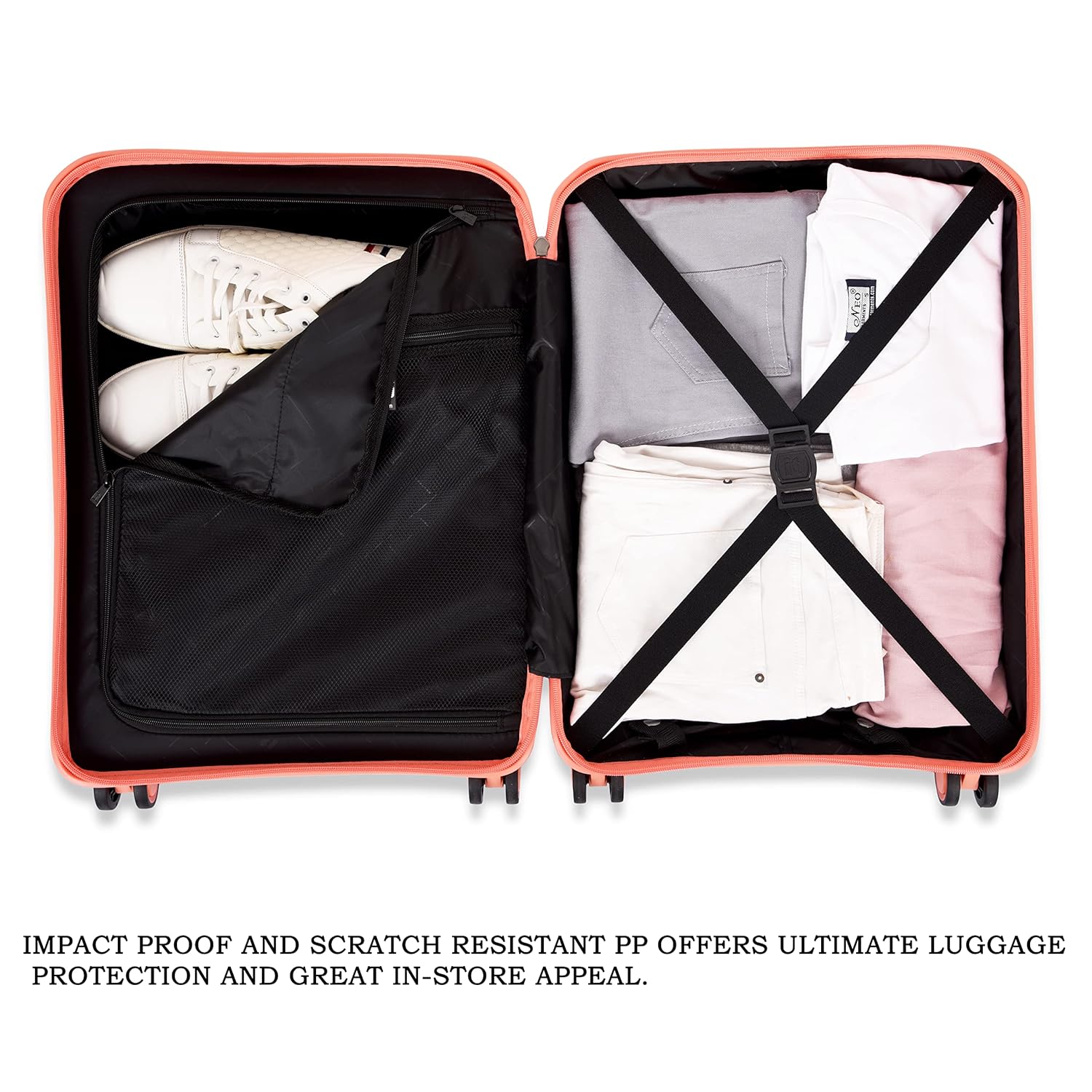 it luggage Momentous Fusion Coral Set of 3-20,24,28 inches Cabin with Padded Laptop Section,Medium and Large Expandable Polypropylene Hardsided with TSA Lock & Wet Pouch Inside 8 Wheel Trolley Bag