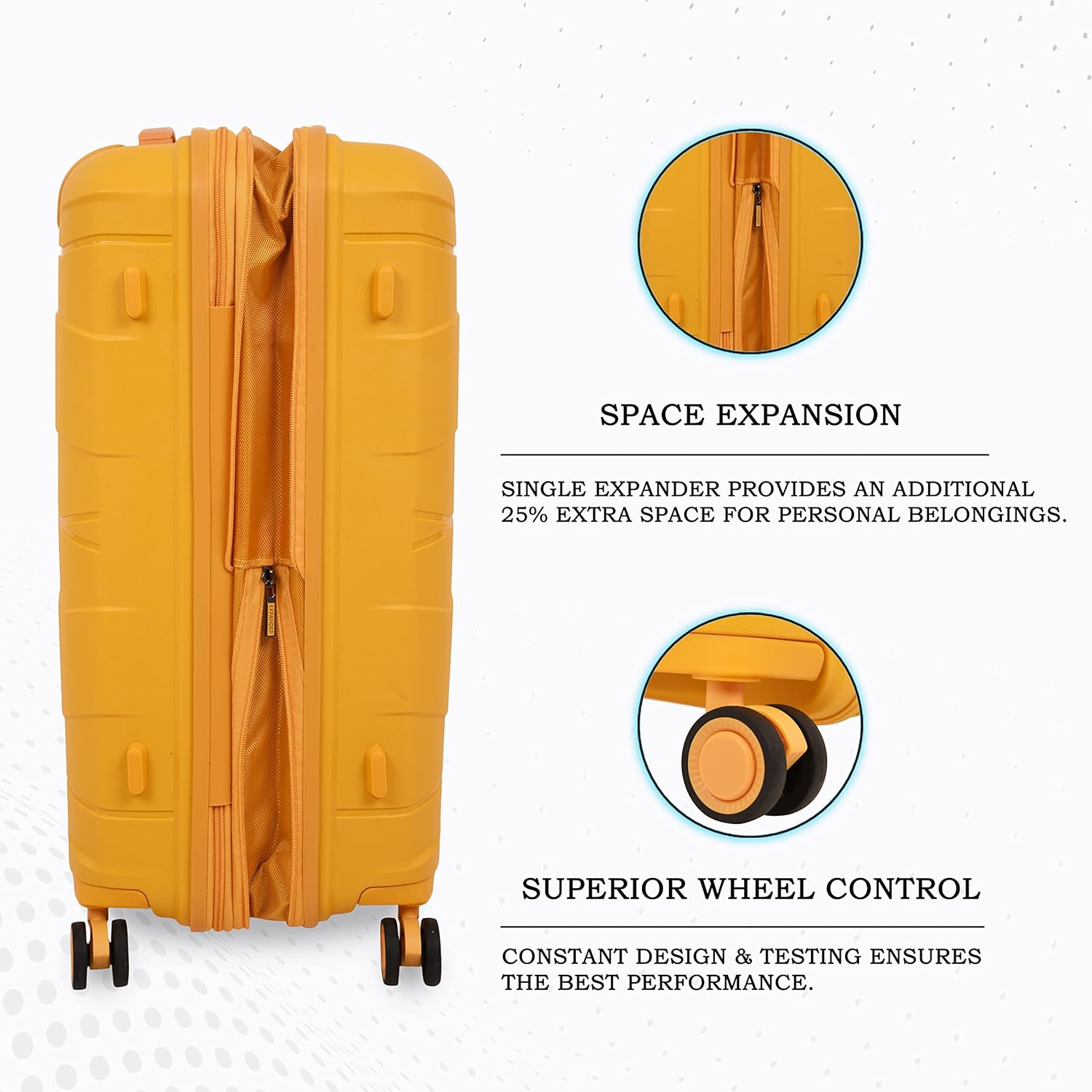 it luggage Momentous Mango Yellow Set of 2-24 & 20 inches Cabin with Padded Laptop Section & Medium Expandable Polypropylene Hardsided with TSA Lock & Wet Pouch Inside 8 Wheel Trolley Bag