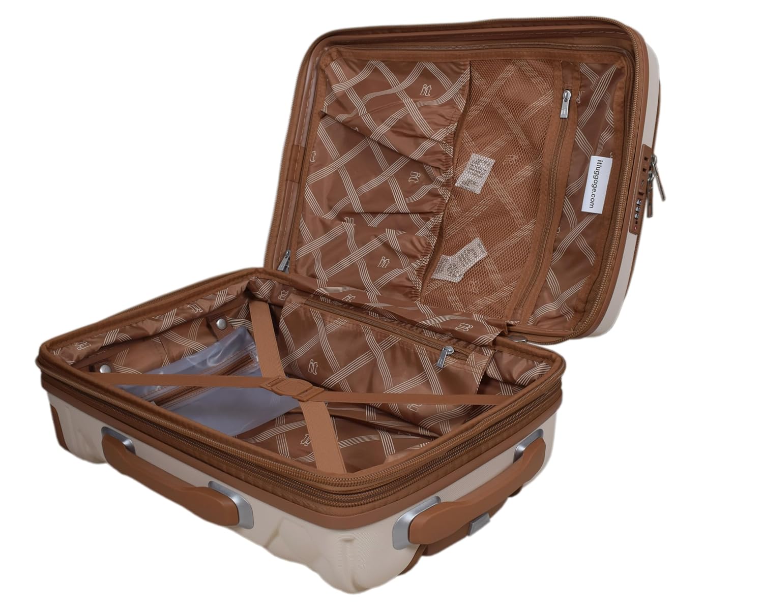 it luggage- Indulging-Cream-Cabin-20 inches-with Padded Laptop Section in The Front Expandable Hard Case Beautiful Interior Carry-on 8 Wheel Trolley Bag