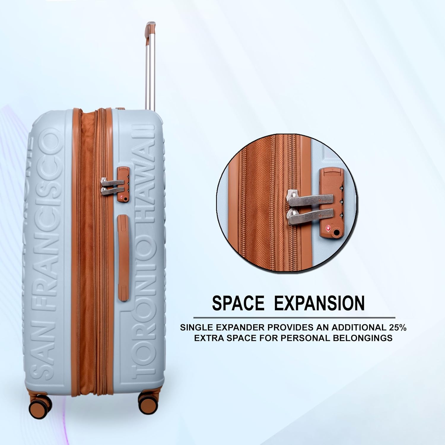 it luggage-Destinations-Pearl Blue-Set of 2- Medium & Cabin-24 & 20 inches-Expandable Hardsided Suitcase Travel Bag 8 Wheel Trolley Bag with TSA Lock & Wet Pouch Inside