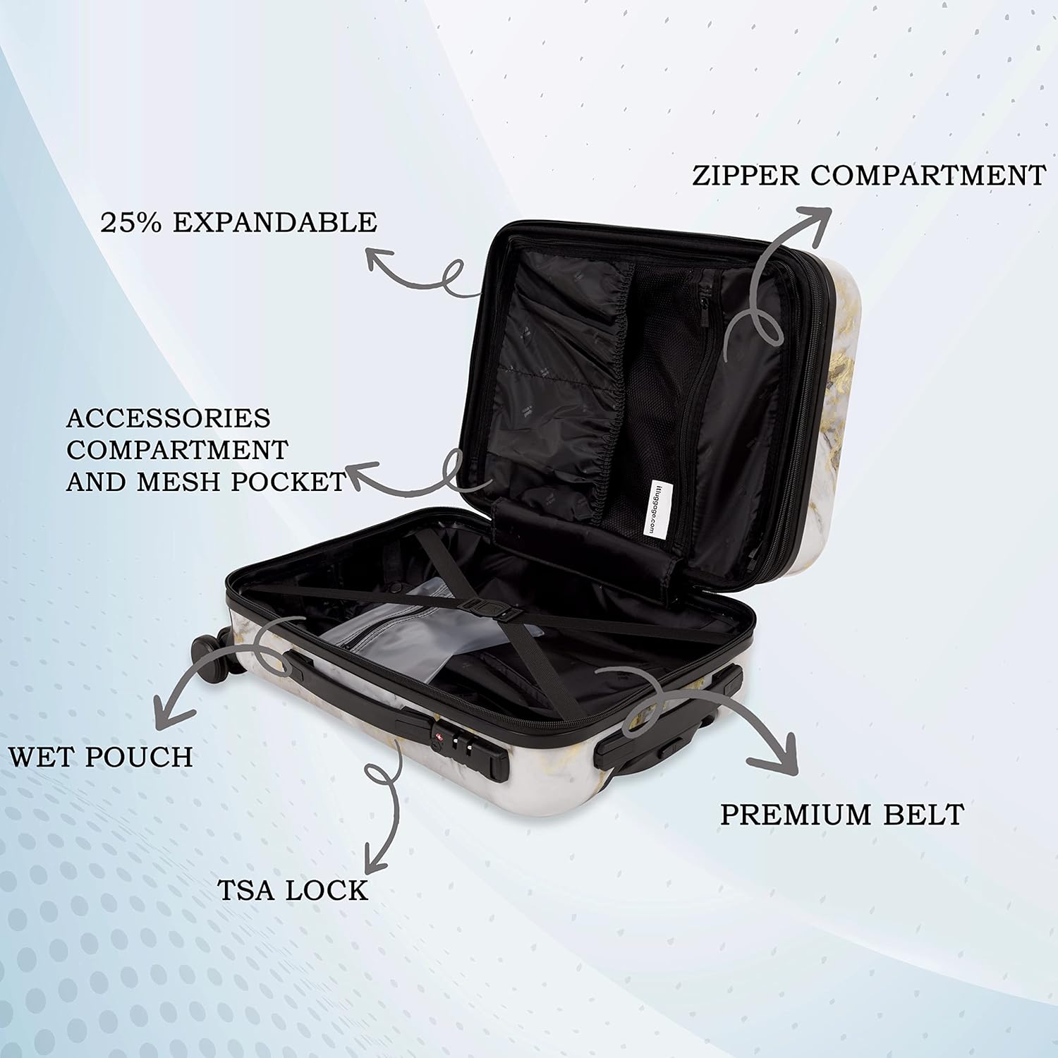 it luggage Sheen -Gold Grey Scale-Marble Effect Cabin-20 inches Expandable Polycarbonate Hardsided Suitcase Travel Bag 8 Wheel Trolley-54.5 cm
