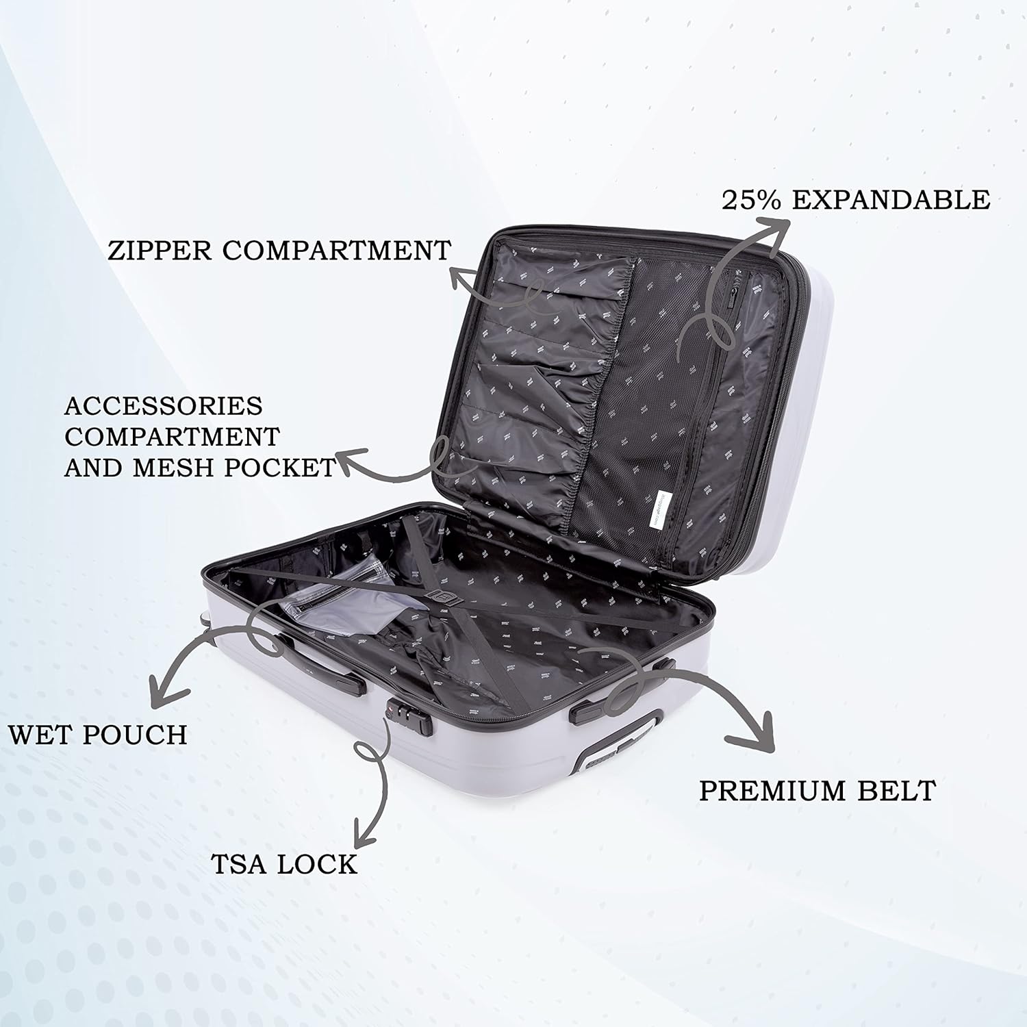 it luggage Fashionista Glossy Grey Cabin-20 inches Expandable PC Hardsided with TSA Lock 8 Wheel Trolley Bag