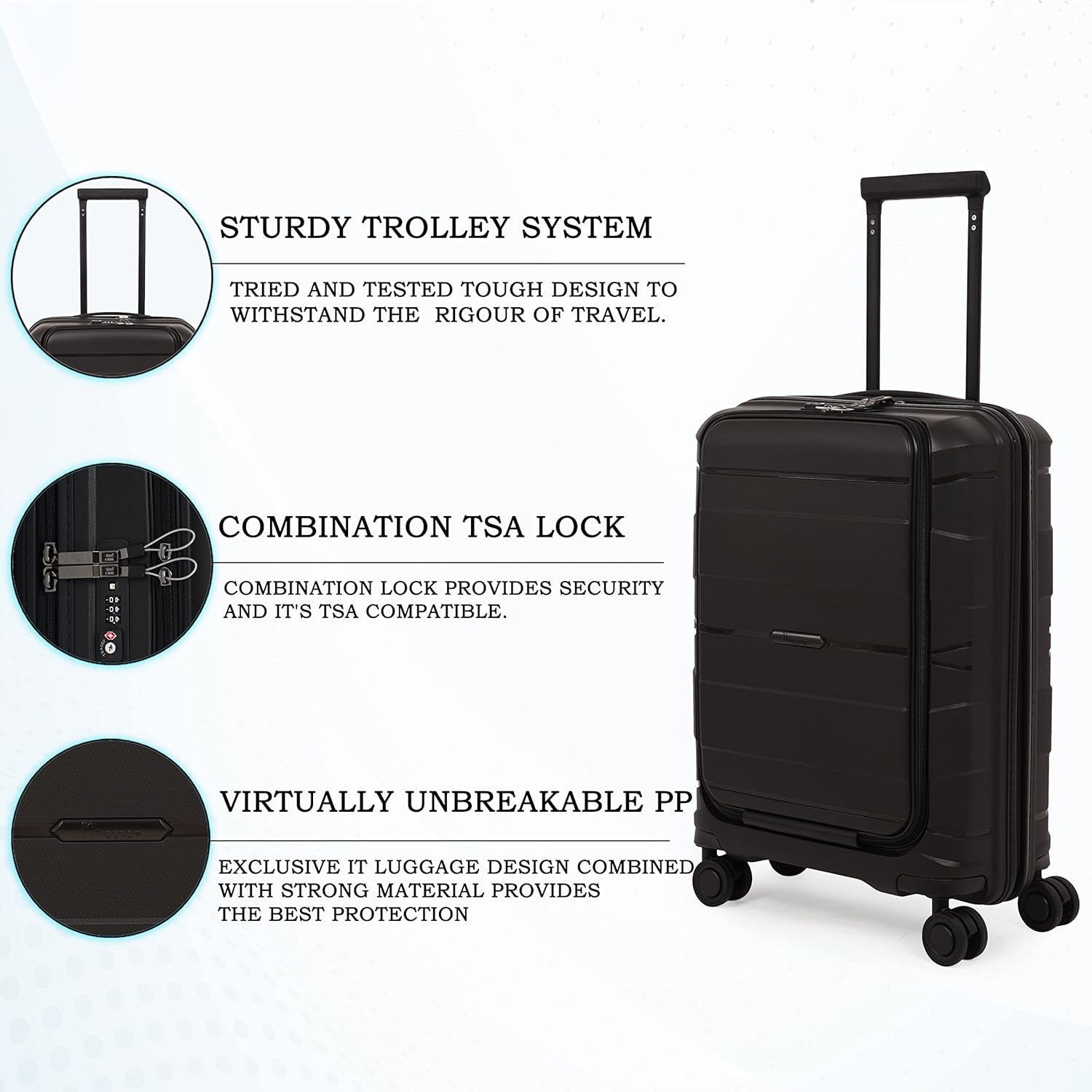 it luggage Momentous Black Set of 2-28 & 20 inches Cabin with Padded Laptop Section & Large Expandable Polypropylene Hardsided with TSA Lock & Wet Pouch Inside 8 Wheel Trolley Bag