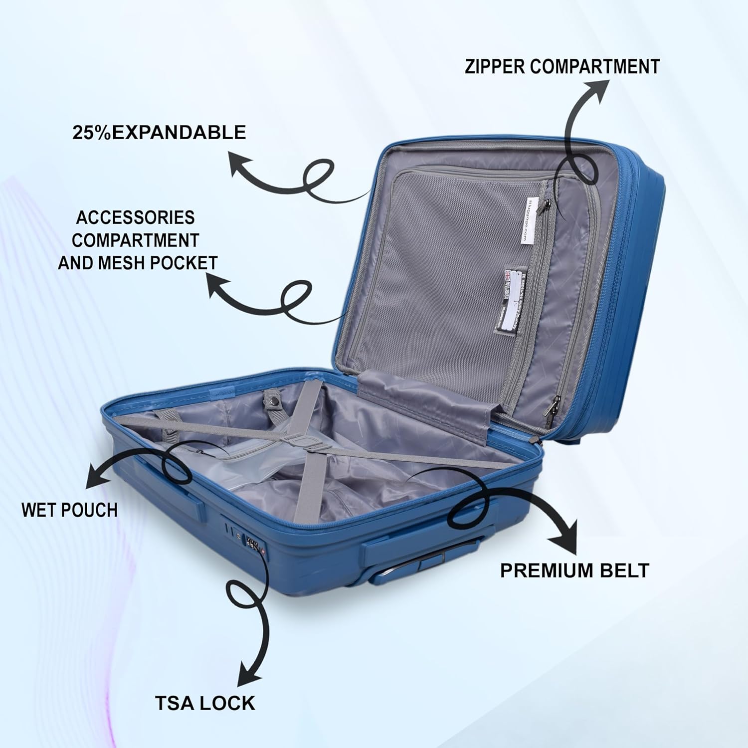 it luggage Spontaneous Blue Large-28 inches Check-in Luggage Expandable Anti-Theft Zipper Polypropylene Hardsided with TSA Lock 8 Wheel Trolley Bag