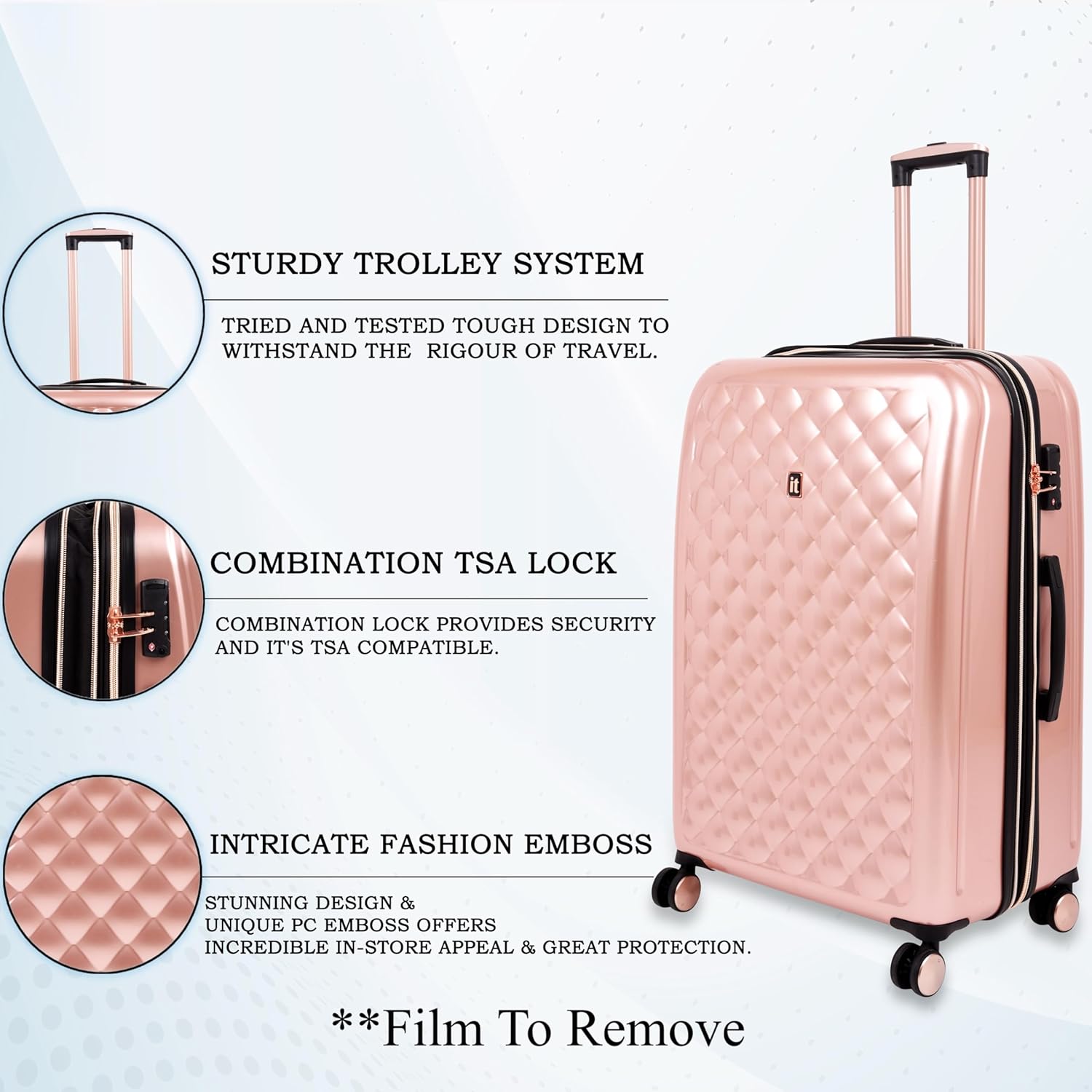 it luggage Fashionista Glossy Rose Gold Large-28 inches Expandable PC Hardsided with TSA Lock 8 Wheel Trolley Bag