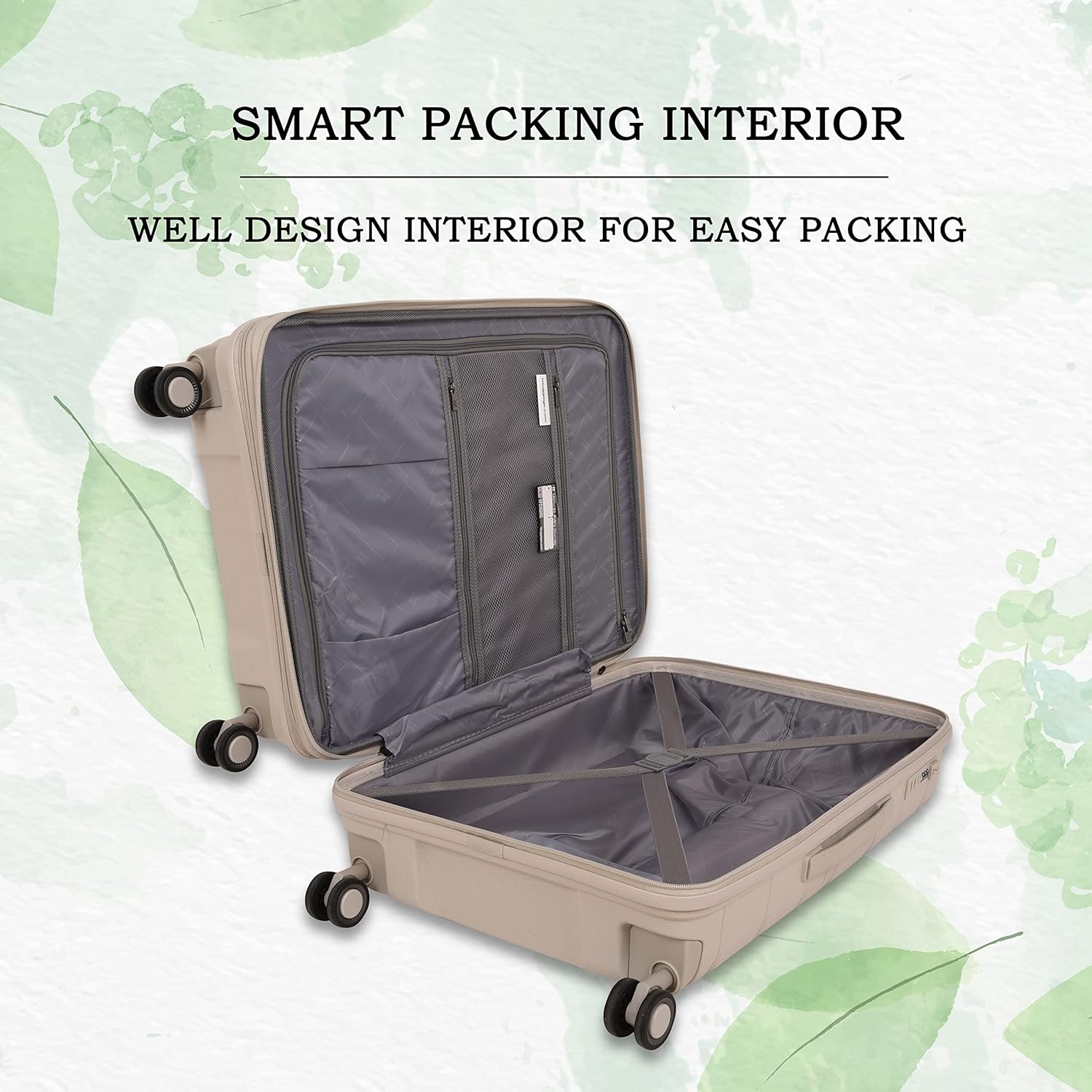 it luggage EcoTough Beige Set of 2-Large & Medium 24,28 inches Expandable Eco-Friendly Polypropylene Hardsided with TSA Lock & Wet Pouch Inside 8 Wheel Trolley Bag