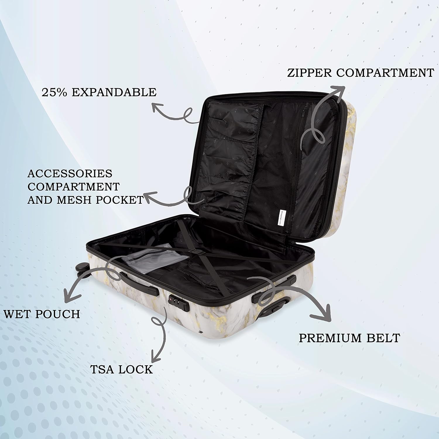 it luggage Sheen-Gold Grey Scale-Marble Effect Set of 2-Large & Cabin -28 & 20 inches Expandable Polycarbonate Hardsided Suitcase Travel Bag 8 Wheel Trolley-80cm,54cm