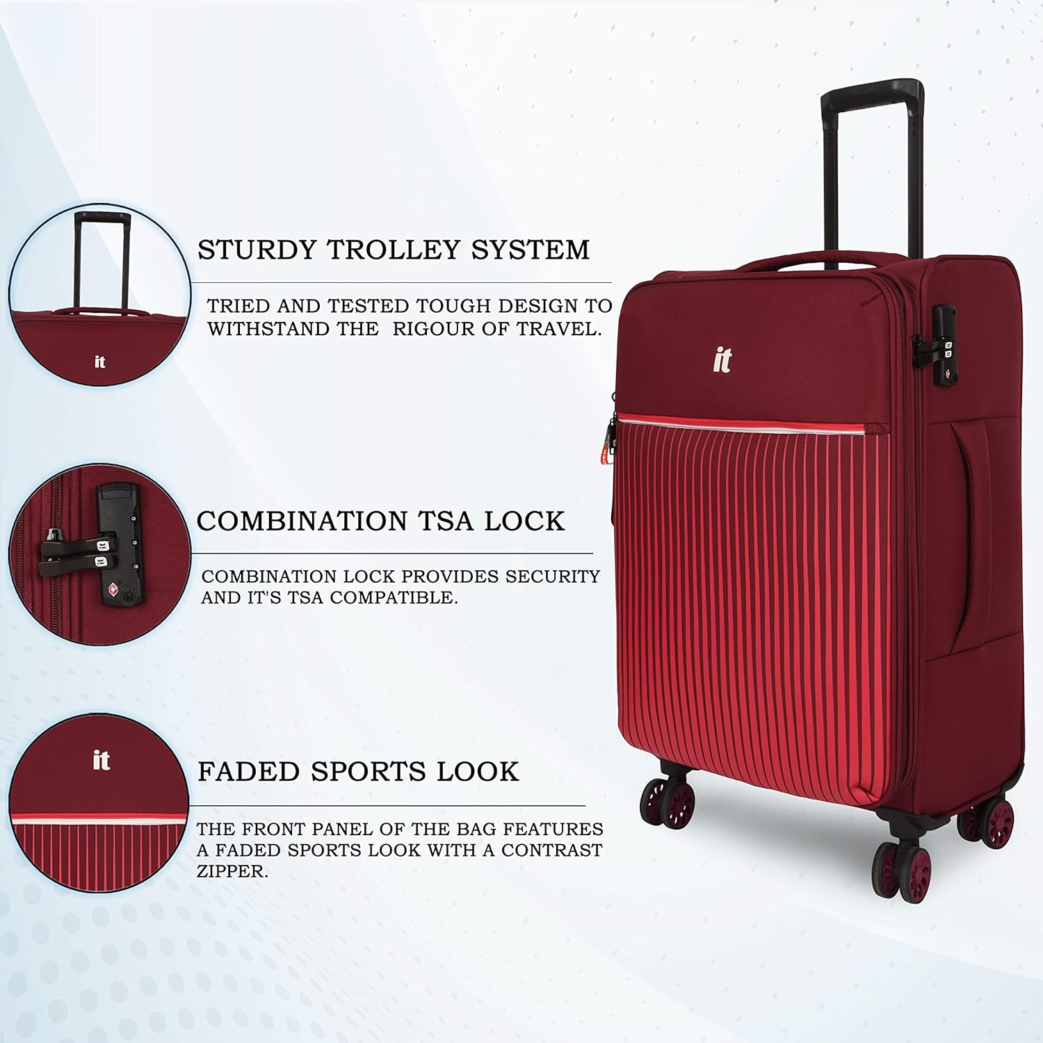 it luggage The Lite-Red- Set of 2-Large & Medium-28 & 24 inches Expandable Softsided with TSA Lock 8 Wheel Trolley Bag