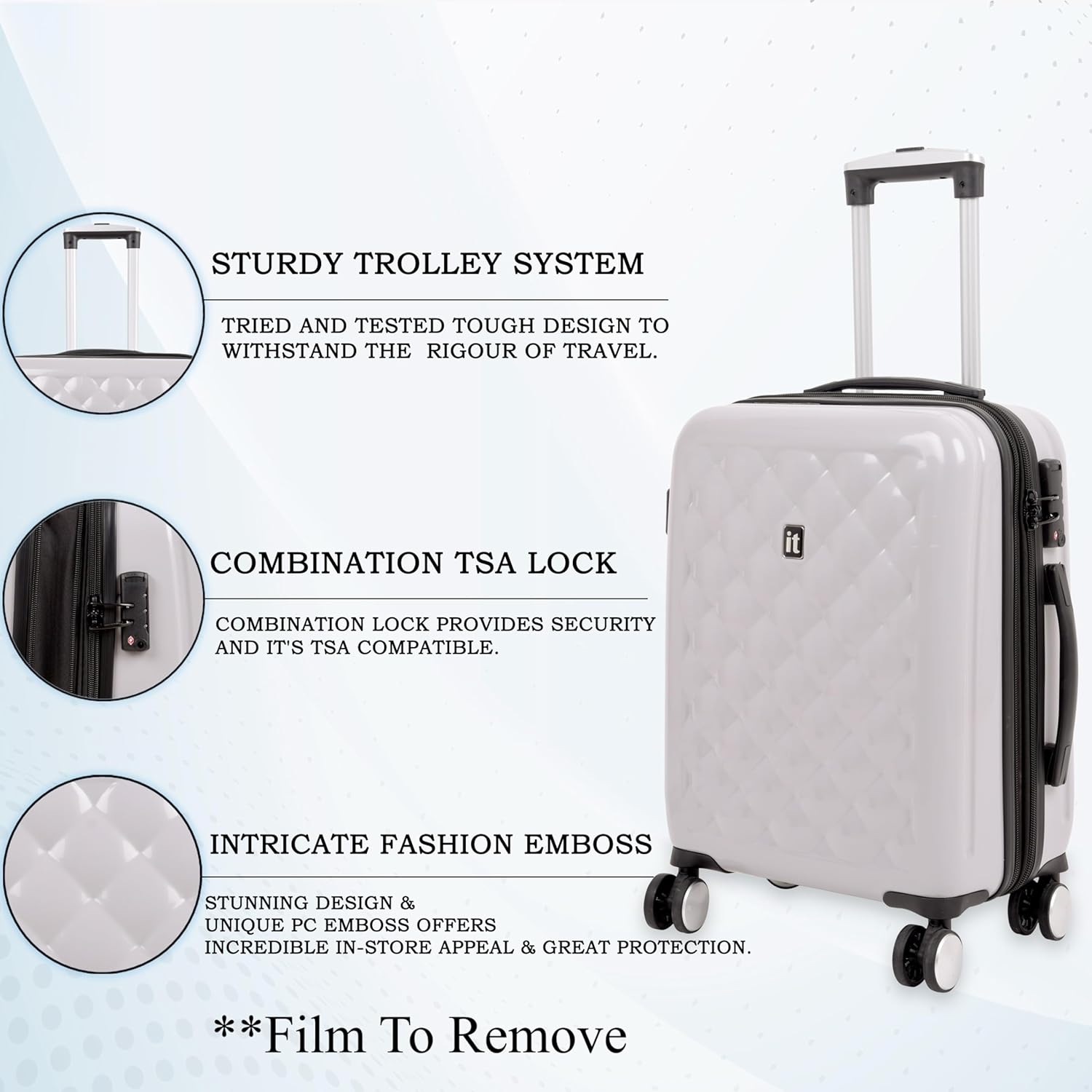 it luggage Fashionista Glossy Grey Set of 2- Medium & Cabin-24 & 20 inches Expandable PC Hardsided with TSA Lock 8 Wheel Trolley Bag