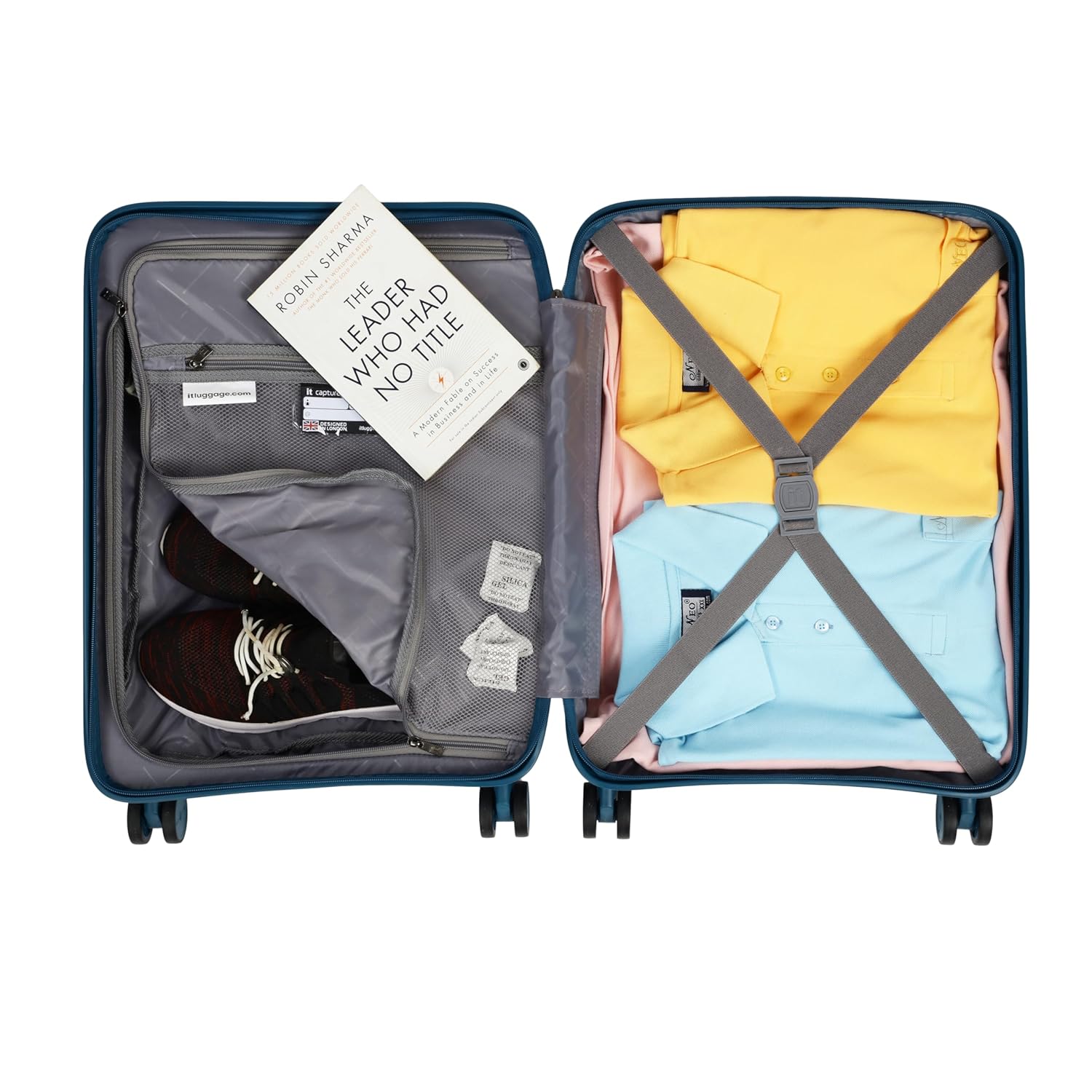 it luggage Influential-Blue-Cabin-20 inches with Padded Laptop Section-PP Hardsided Fashion Luggage Trolley 8 Wheel Luggage with TSA Lock-54.5 cm