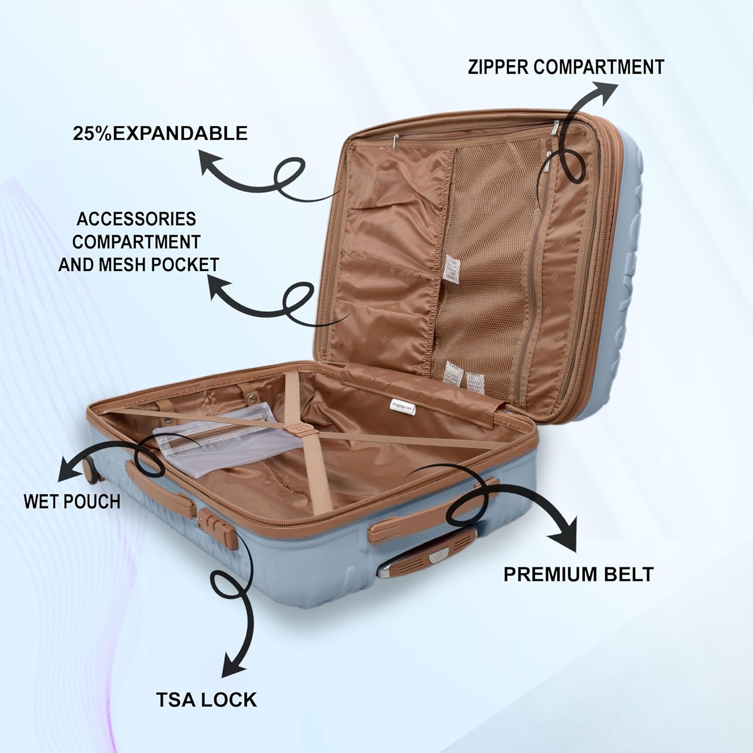 it luggage-Destinations-Pearl Blue-Set of 2-Large & Medium-28 & 24 inches-Expandable Hardsided Suitcase Travel Bag 8 Wheel Trolley Bag with TSA Lock & Wet Pouch Inside