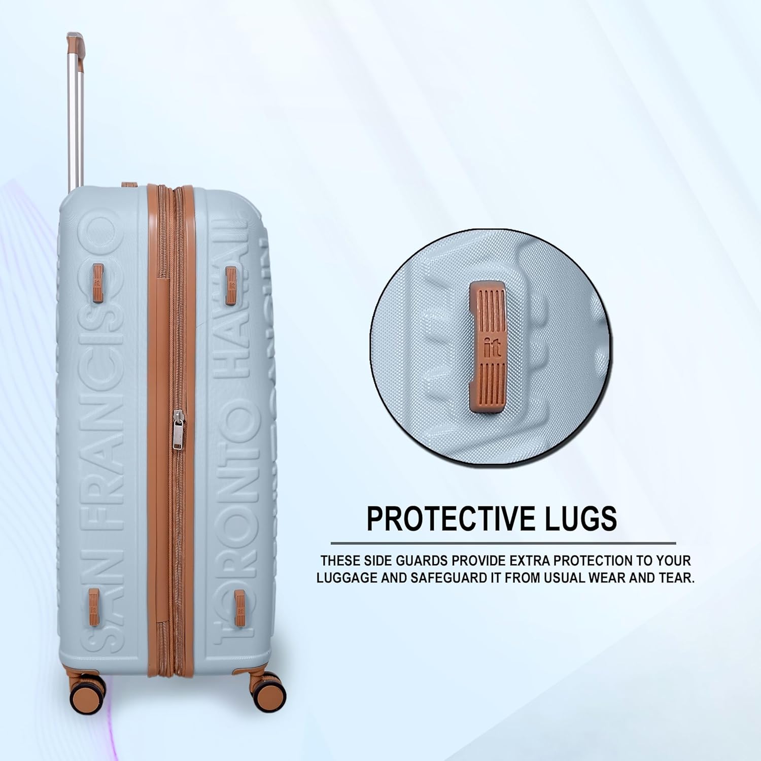 it luggage-Destinations-Pearl Blue-Set of 3-Large, Medium & Cabin-28,24 & 20 inches-Expandable Hardsided Suitcase Travel Bag 8 Wheel Trolley Bag with TSA Lock & Wet Pouch Inside