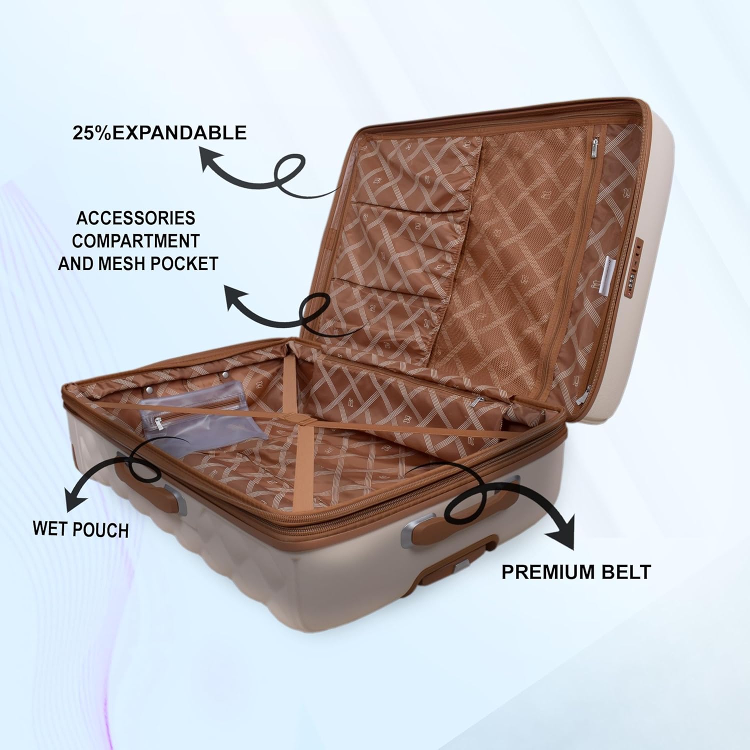 it luggage Indulging Cream-Large-28 inches Expandable Check-in Luggage Hard Case Beautiful Interior 8 Wheel Trolley Bag