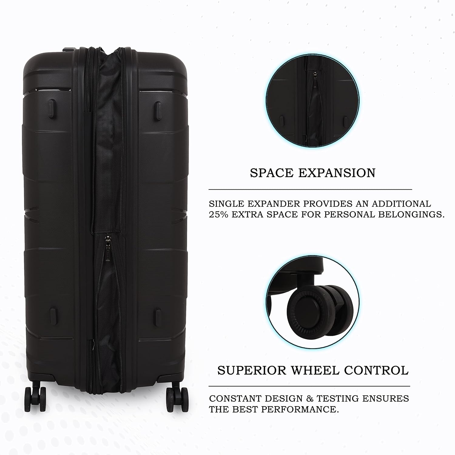 it luggage Momentous Black Set of 2-Large & Medium-28 & 24 inches Expandable Polypropylene Hardsided with TSA Lock & Wet Pouch Inside 8 Wheel Trolley Bag