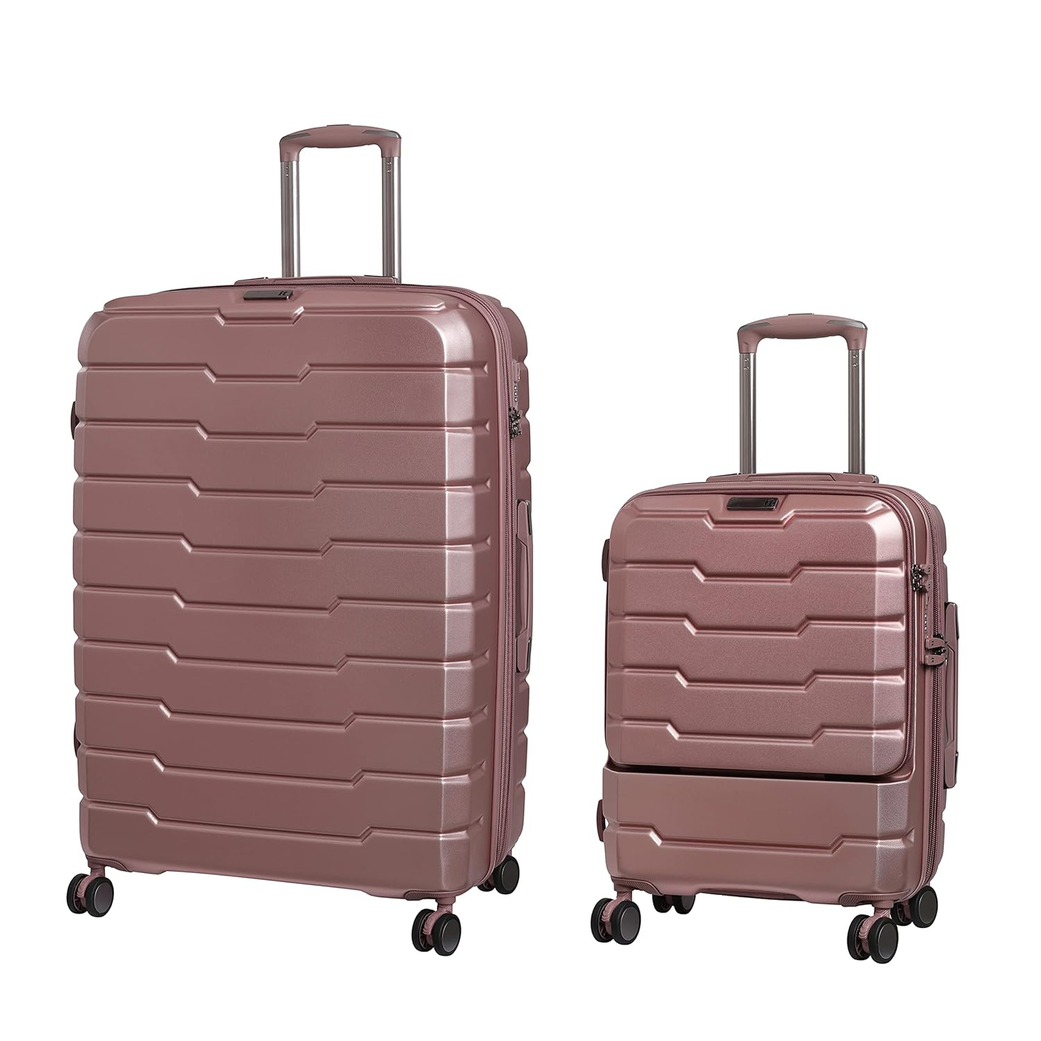 it luggage Prosperous-Metallic Pink-Set of 2-Large & Cabin-28 & 20 inches Cabin with Padded Laptop Section Expandable Hardsided Suitcase Travel Bag 8 Wheel Trolley with TSA Lock- 79cm & 54 cm