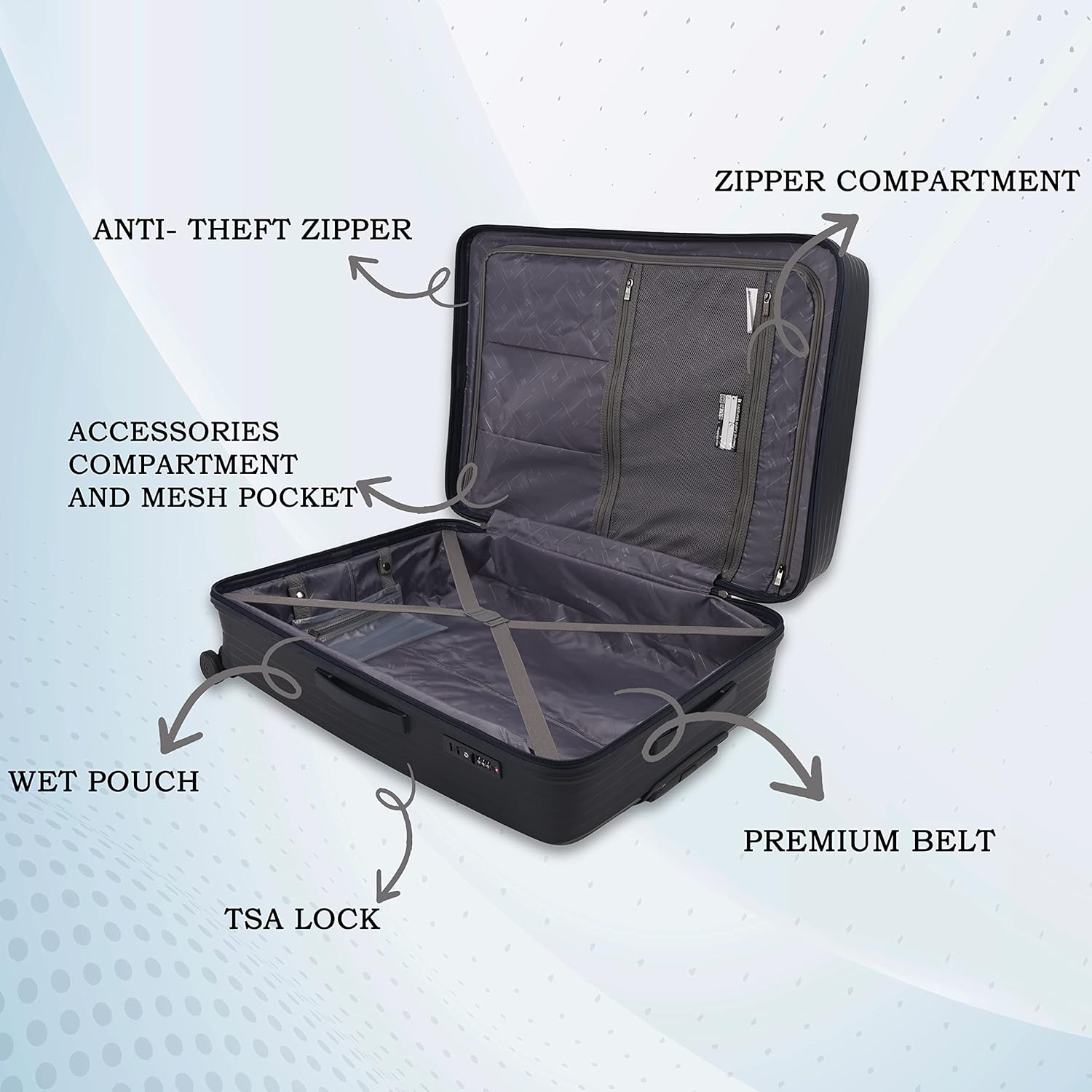it luggage Spontaneous Blue Set of 2- Large & Cabin-28 & 20 inches Expandable Anti-Theft Zipper Polypropylene Hardsided with TSA Lock 8 Wheel Trolley Bag