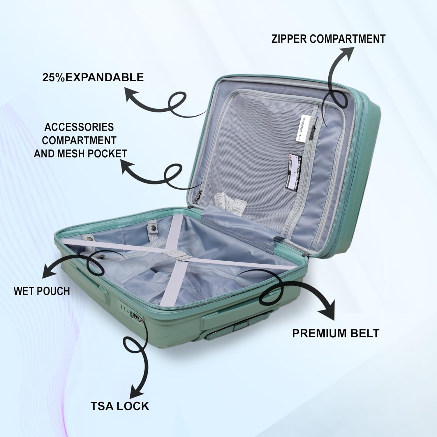 it luggage Spontaneous Green Set of 2- Medium & Cabin-24 & 20 inches Expandable Anti-Theft Zipper Polypropylene Hardsided with TSA Lock 8 Wheel Trolley Bag