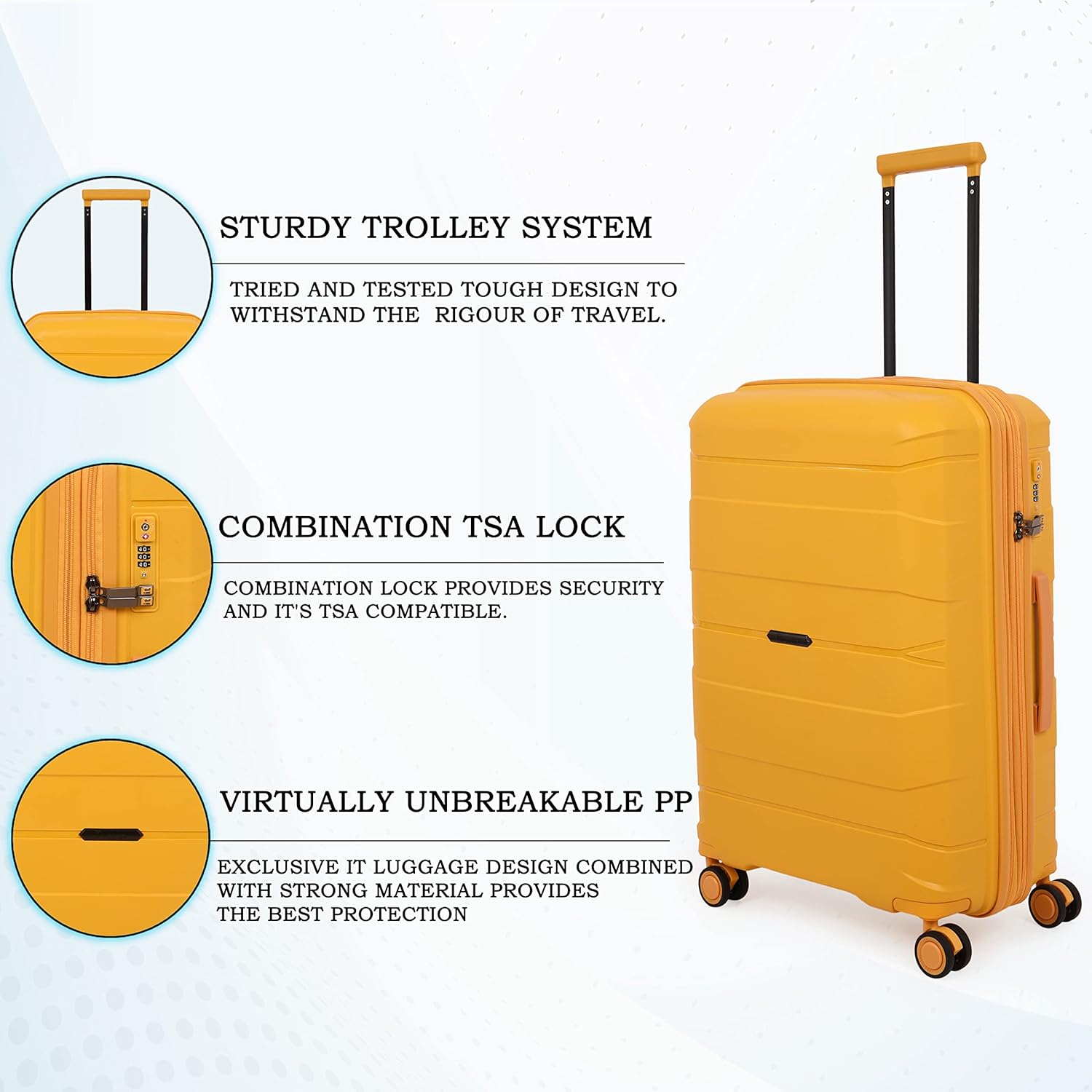 it luggage Momentous Mango Yellow Set of 2-Large & Medium-28 & 24 inches Expandable Polypropylene Hardsided with TSA Lock & Wet Pouch Inside 8 Wheel Trolley Bag