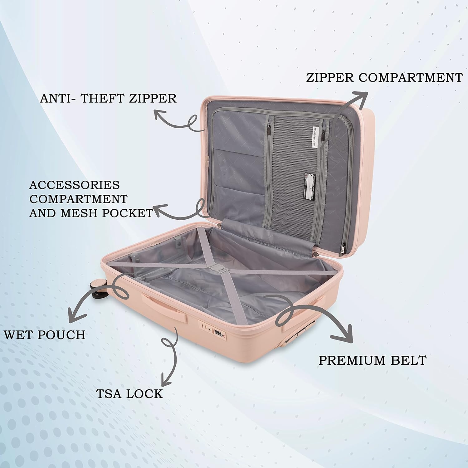 it luggage Spontaneous Soft Pink Medium-24 inches Expandable Anti-Theft Zipper Polypropylene Hardsided with TSA Lock 8 Wheel Trolley Bag