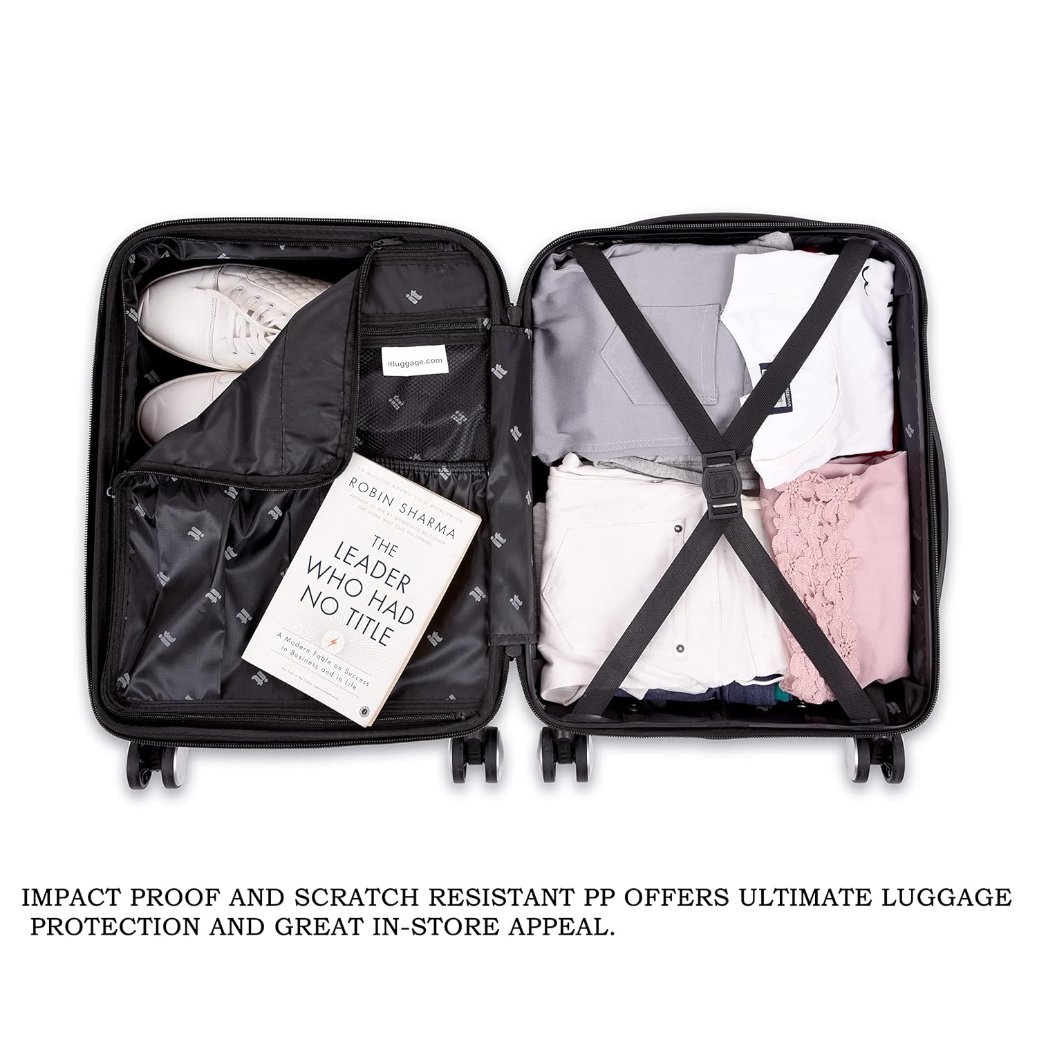 it luggage Fashionista Glossy Grey Set of 2-Large & Medium-28 & 24 inches Expandable PC Hardsided with TSA Lock 8 Wheel Trolley Bag
