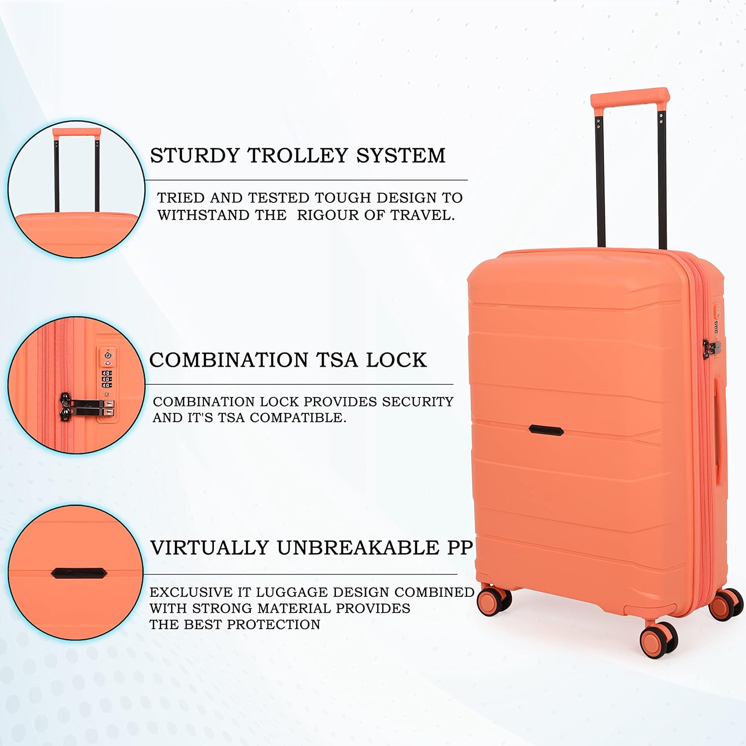 it luggage Momentous Fusion Coral Medium-24 inches Expandable Polypropylene Hardsided with TSA Lock & Wet Pouch Inside 8 Wheel Trolley Bag